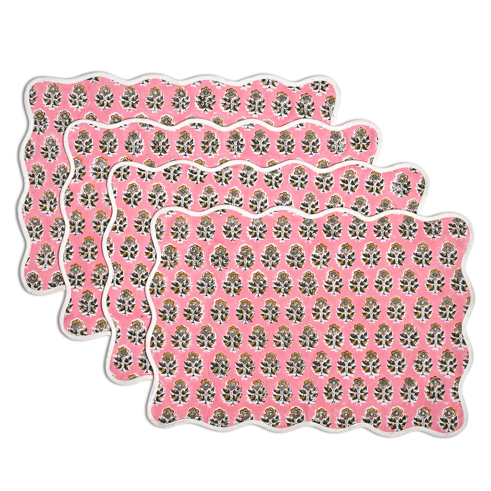 Rectangle 100% Cotton Reversible Placemat Set – Poppy Pink