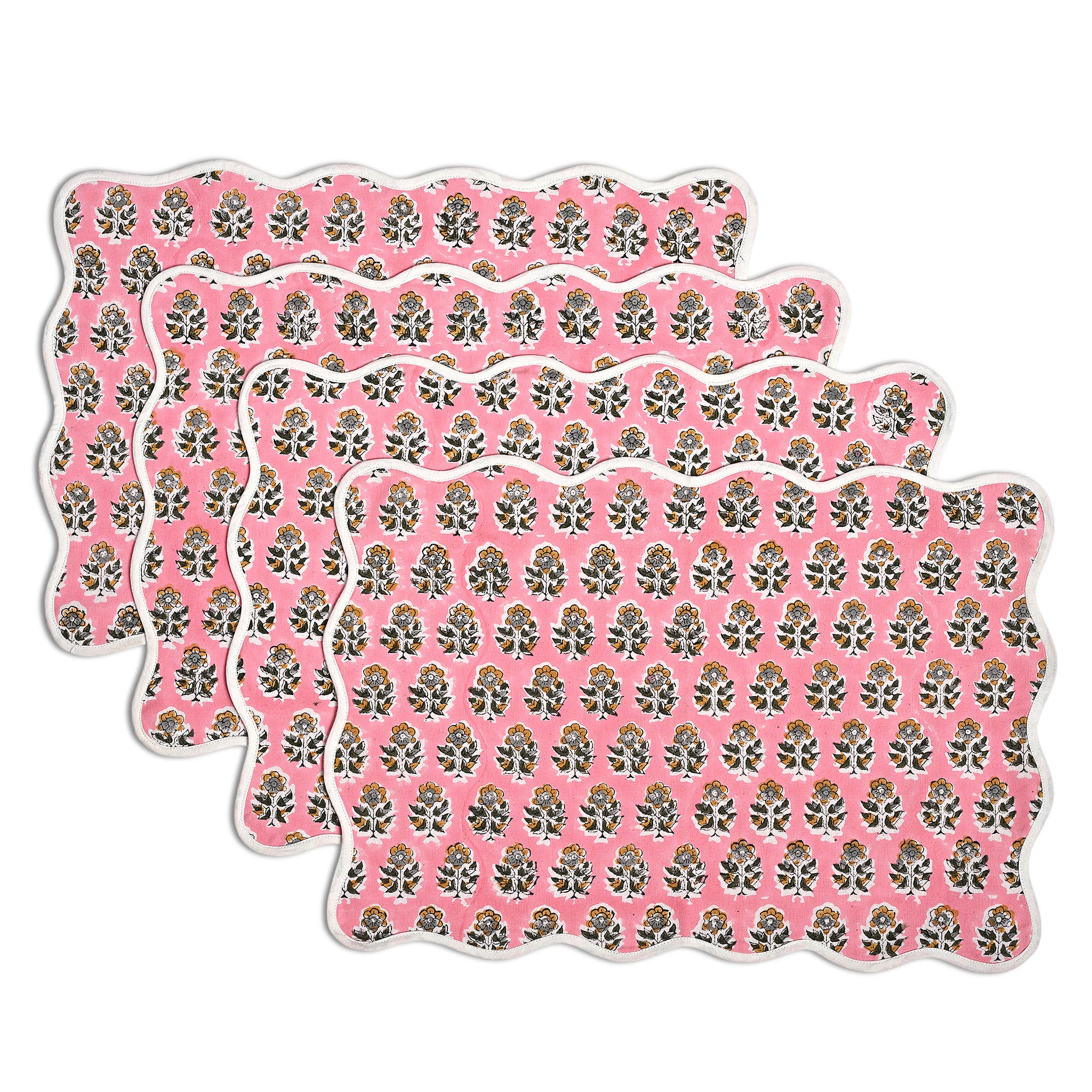 Rectangle 100% Cotton Reversible Placemat Set – Poppy Pink