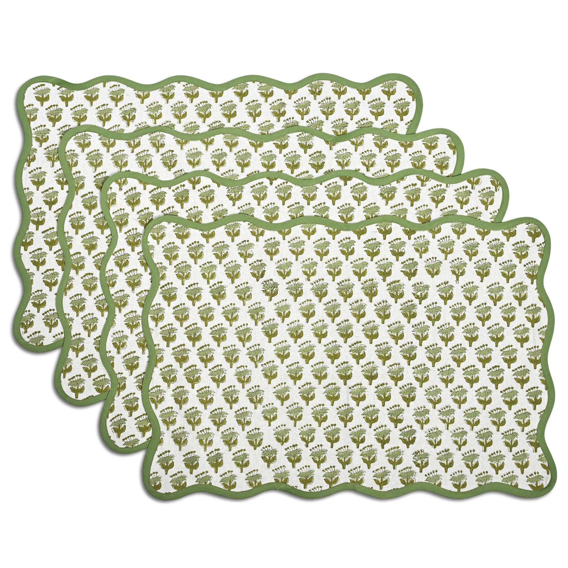 Rectangle 100% Cotton Reversible Placemat Set – Emerald Green