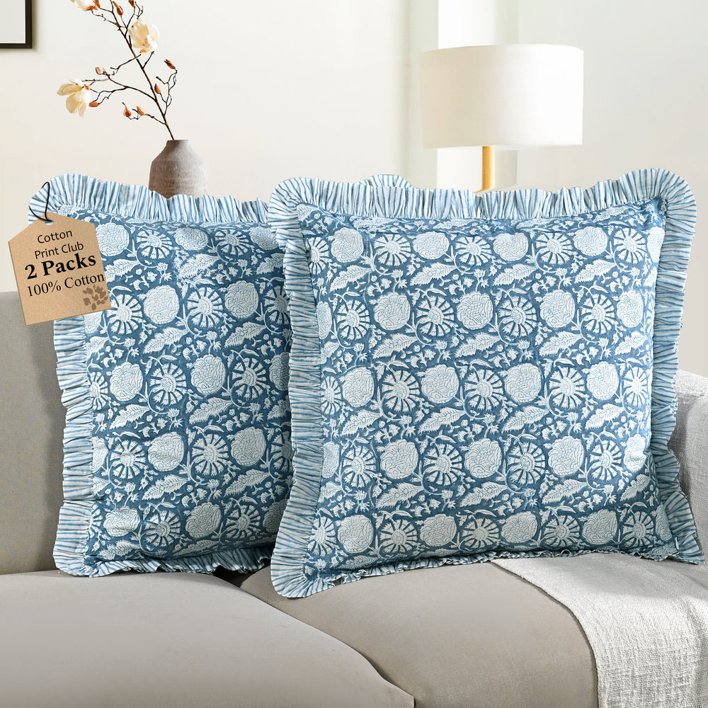 Ruffle Pillow Cover - Blue Meadow