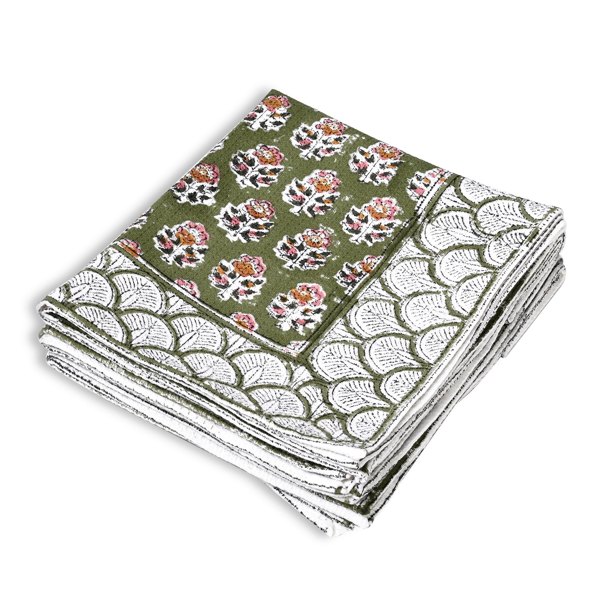 Hand Block Printed Waffle Kitchen Towels – Jade Green