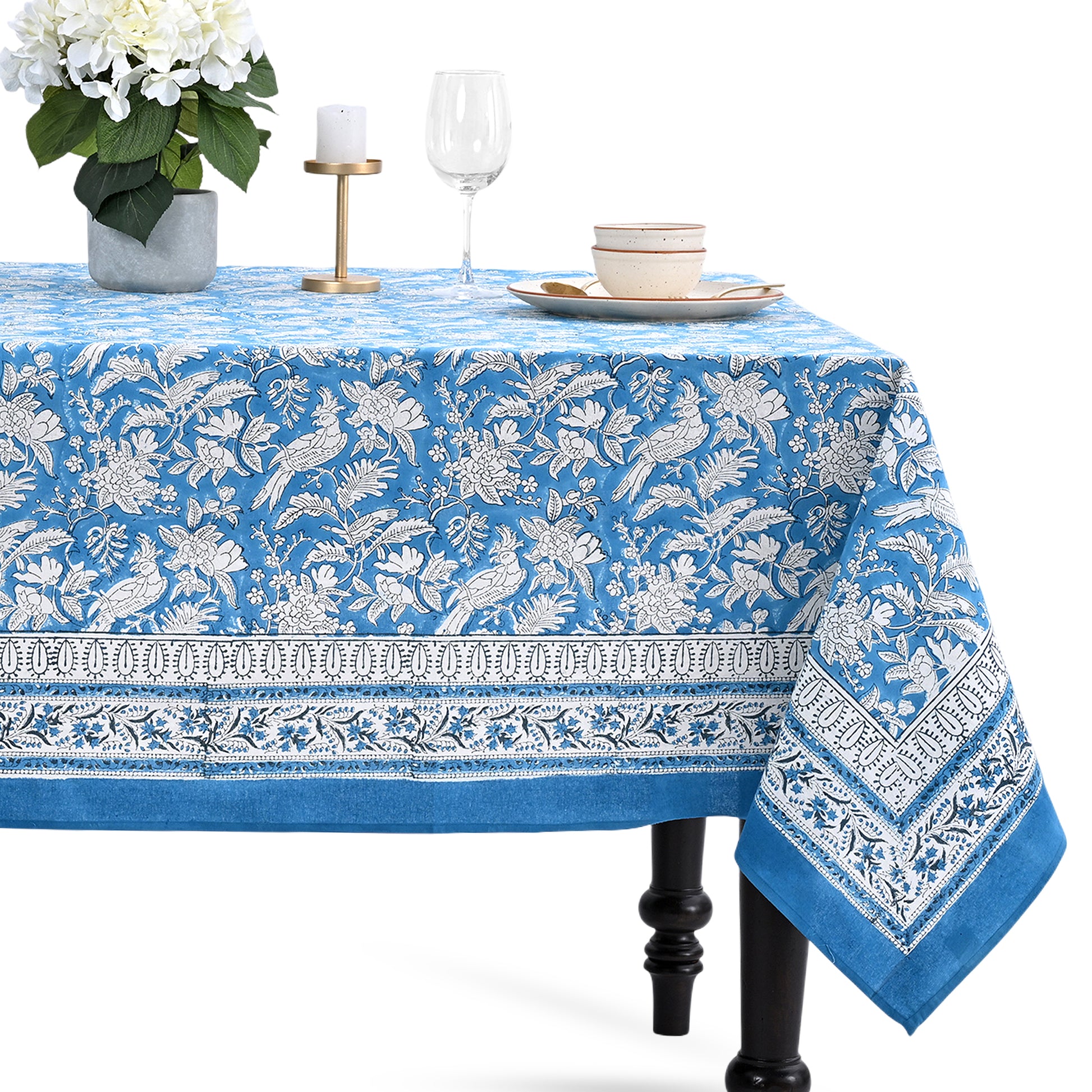 Cotton Block Print Tablecloth – Blue Sapphire