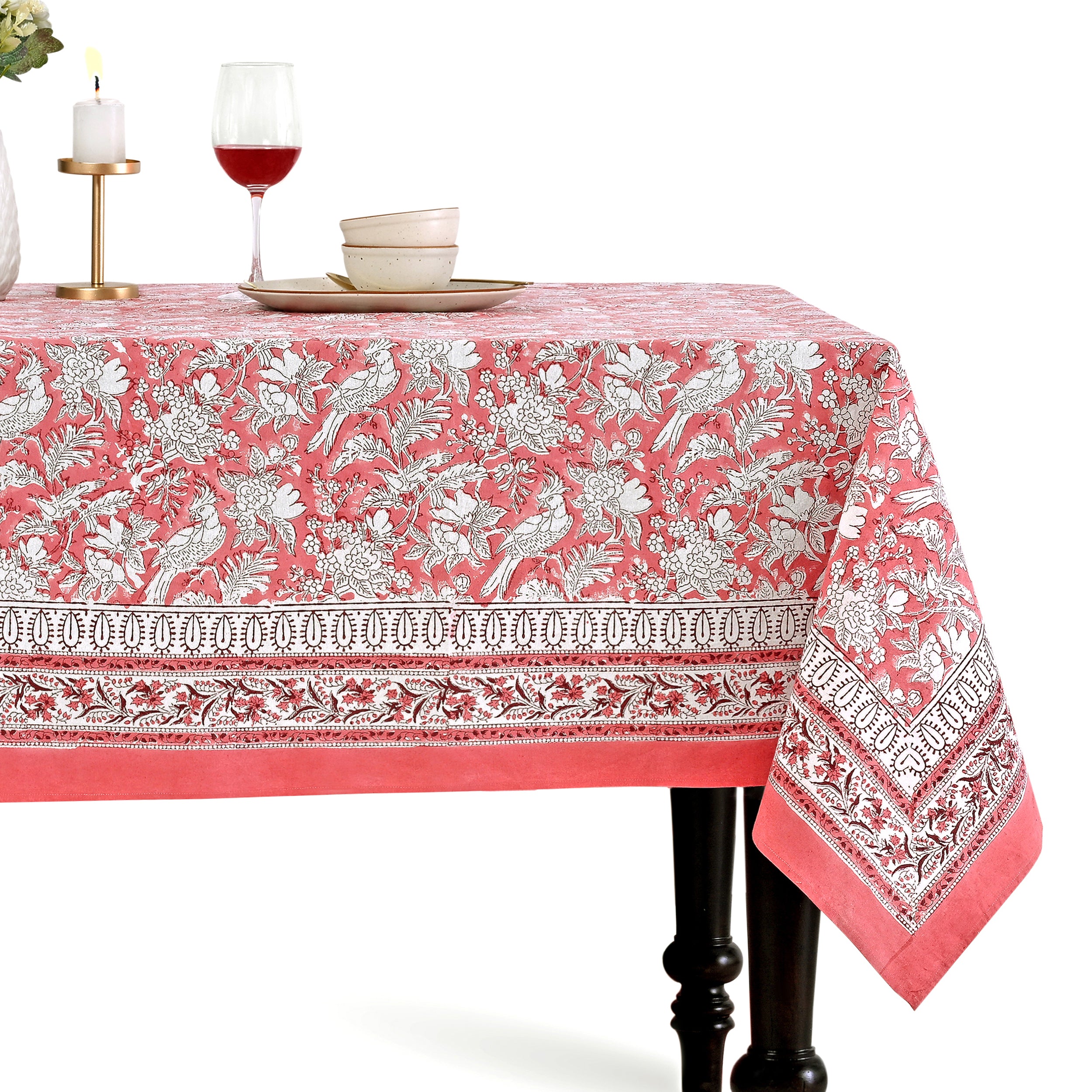 pink floral 100% cotton tablecloth