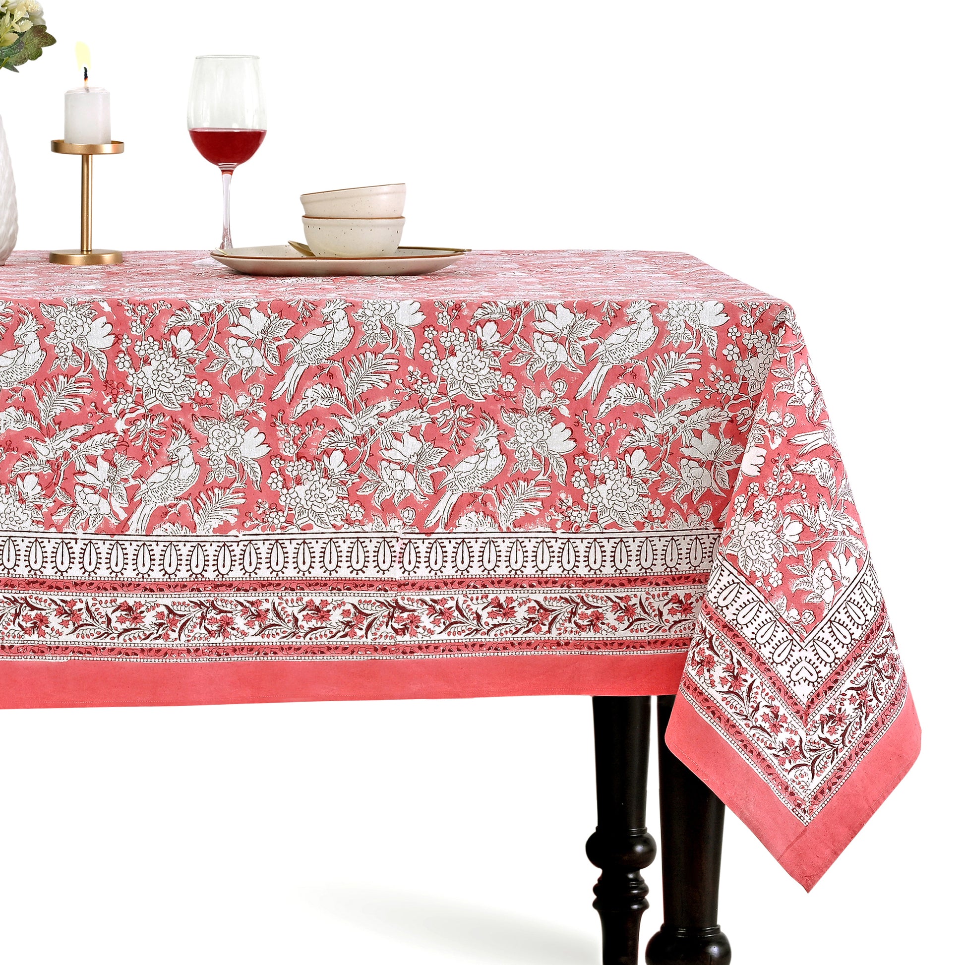 pink floral 100% cotton tablecloth