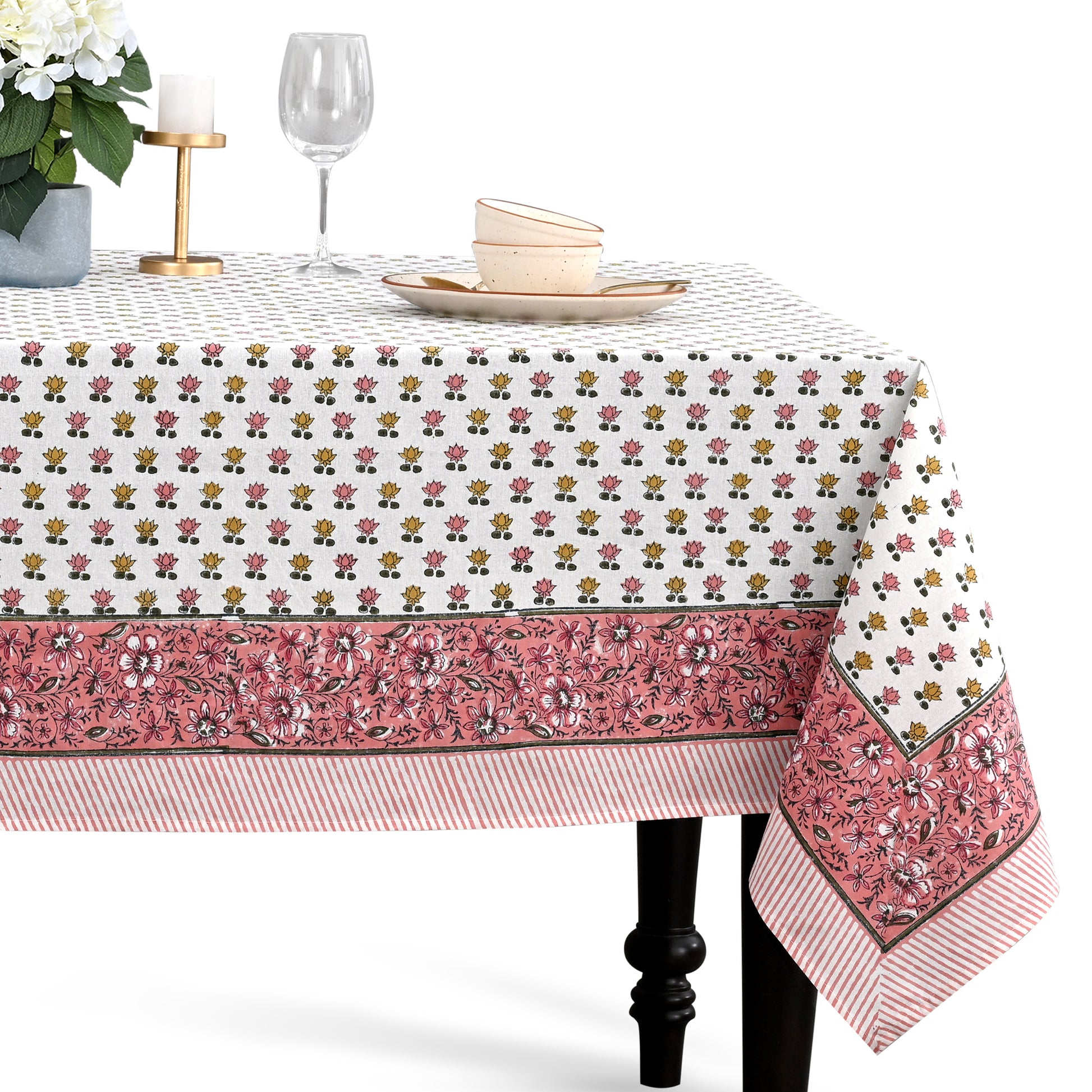 Cotton Block Print Tablecloth – Rosette Bloom