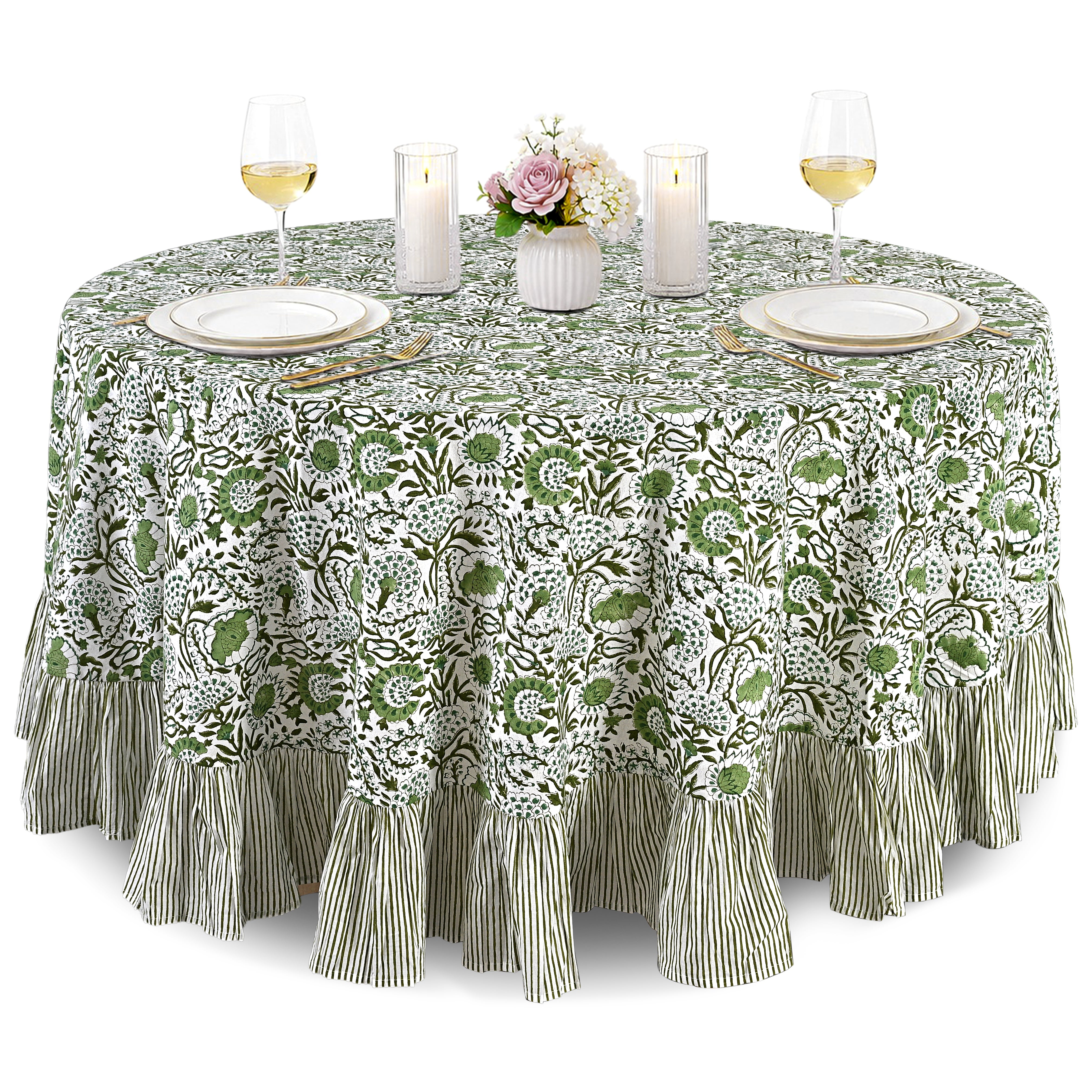 Cotton Ruffle Round Tablecloth - Agate Green