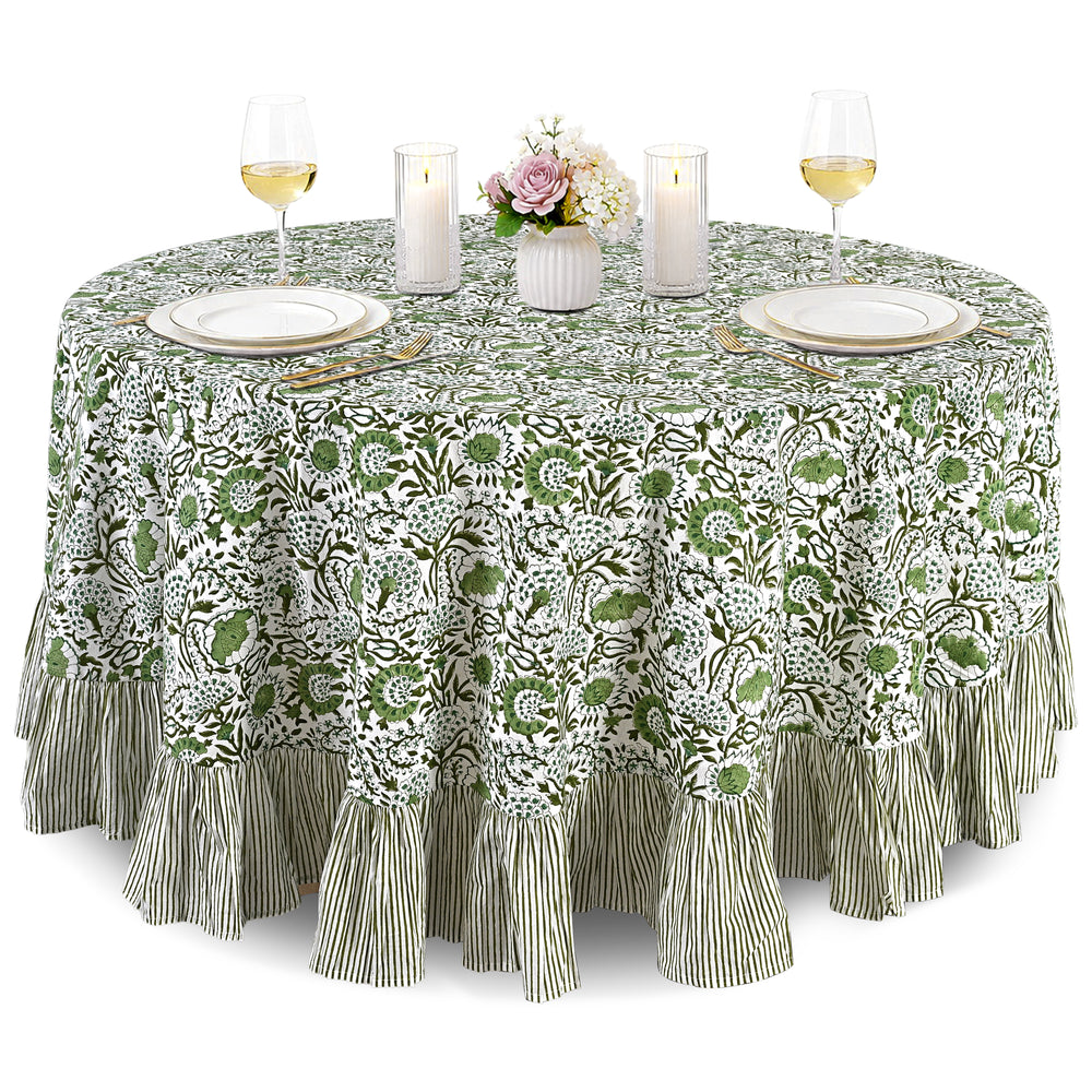 Cotton Ruffle Round Tablecloth - Agate Green