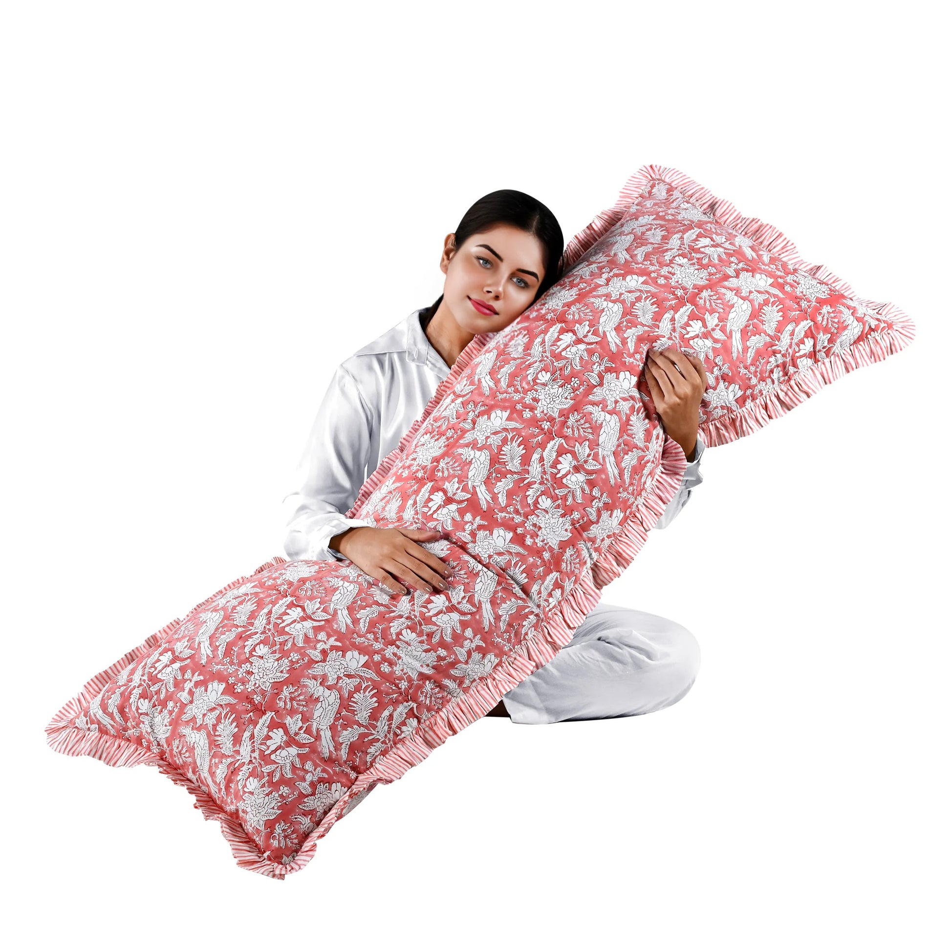 Cotton Ruffle Sham Cover - Coral Pink