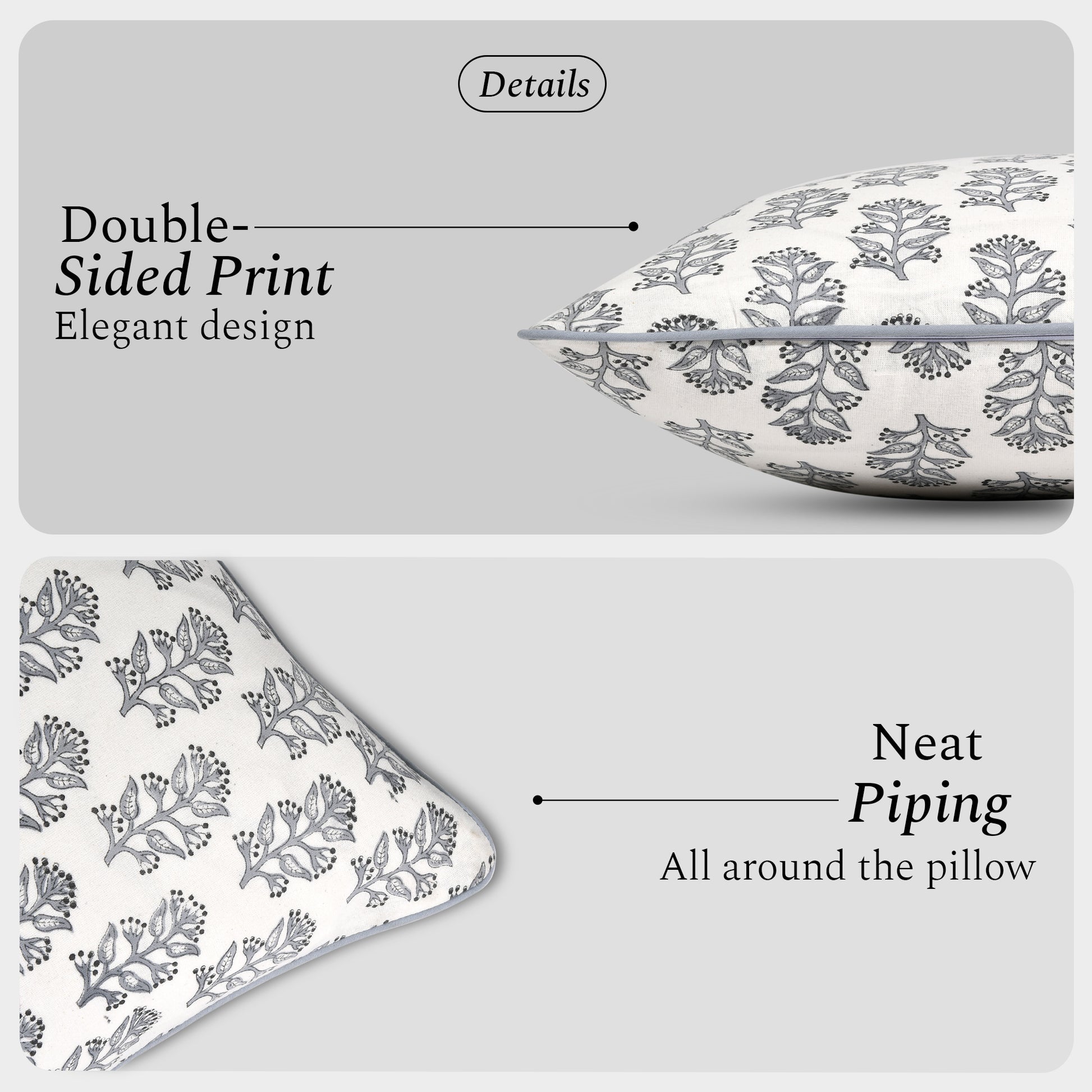 Piping Throw Pillow Covers - Misty Grey Floral (Set of 2)