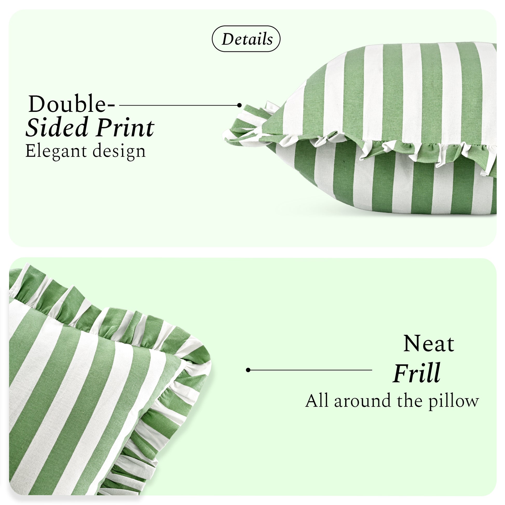 Green Striped Cotton Ruffle Sham Cover