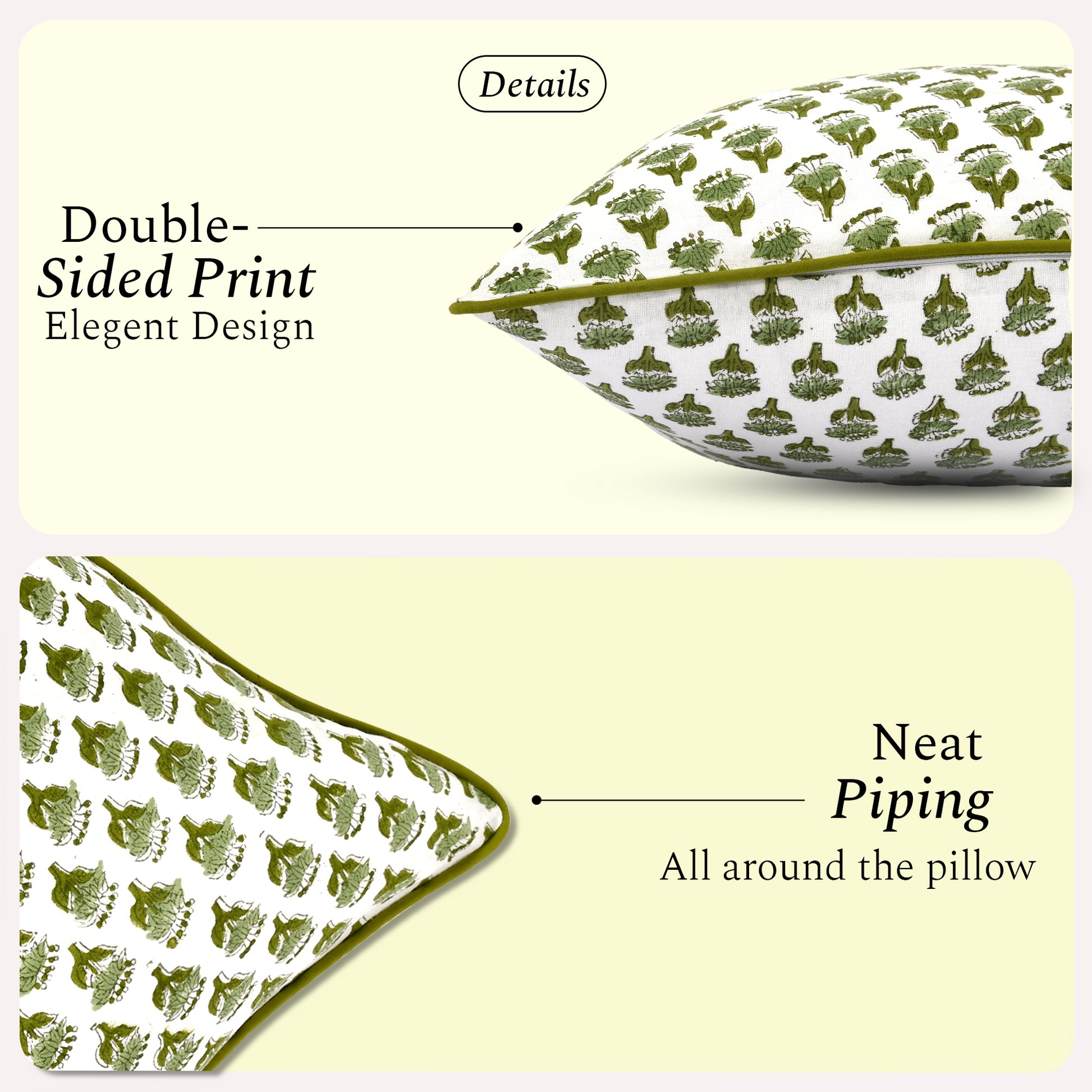 Cotton Piping Sham Cover - Emerald Green