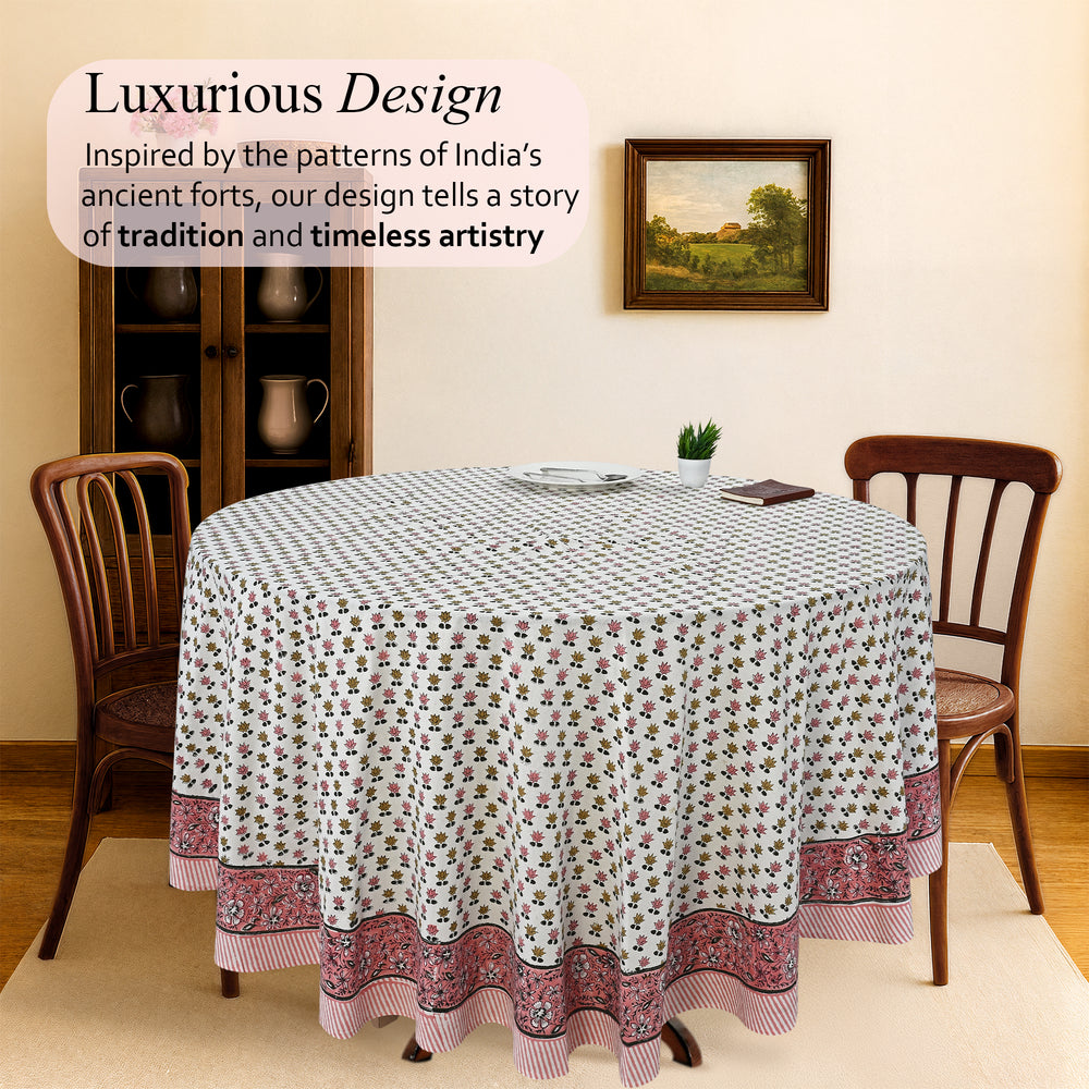 Round Block Print Tablecloth – Rosette Bloom
