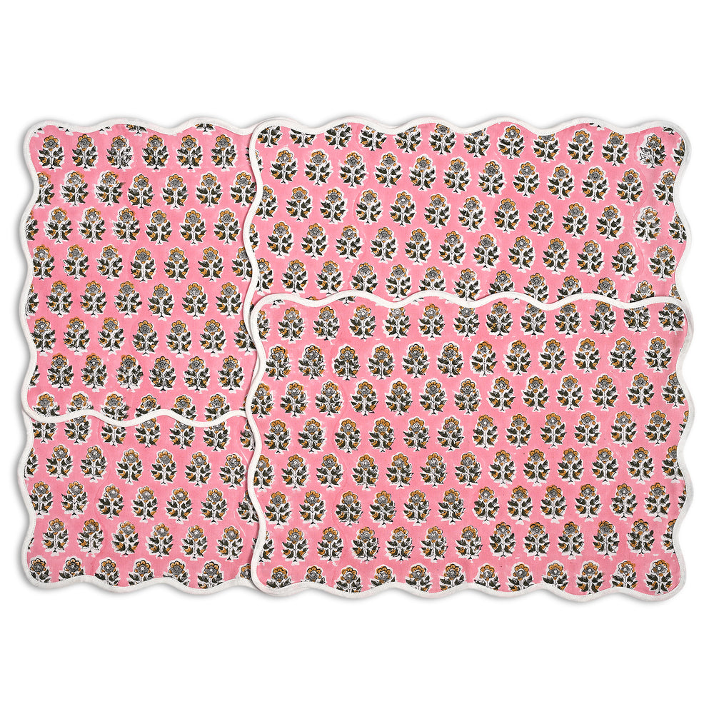 Rectangle 100% Cotton Reversible Placemat Set – Poppy Pink