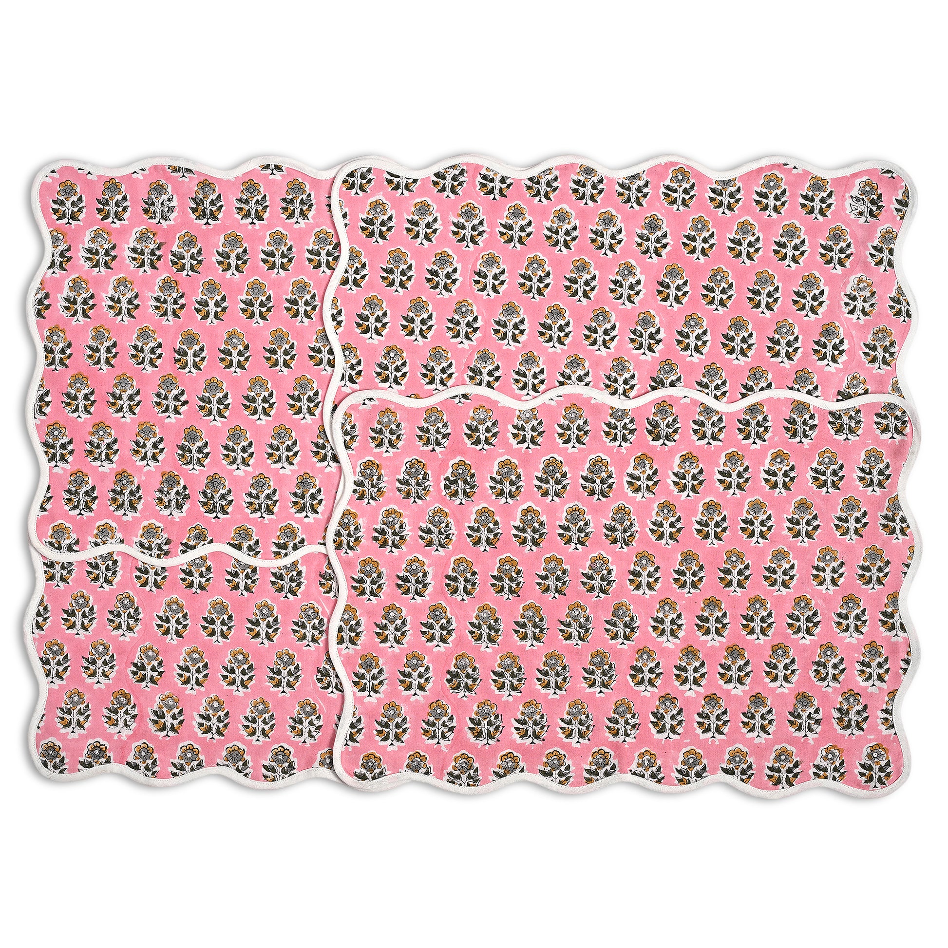 Rectangle 100% Cotton Reversible Placemat Set – Poppy Pink