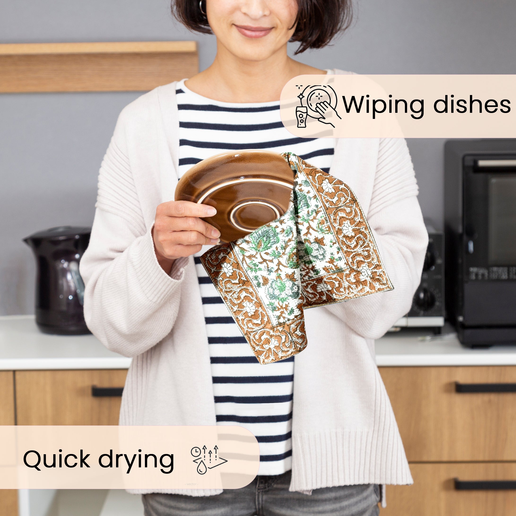 Hand Block Printed Waffle Kitchen Towels – Topaz Blue