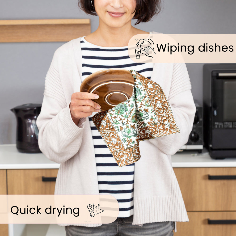 Hand Block Printed Waffle Kitchen Towels – Topaz Blue