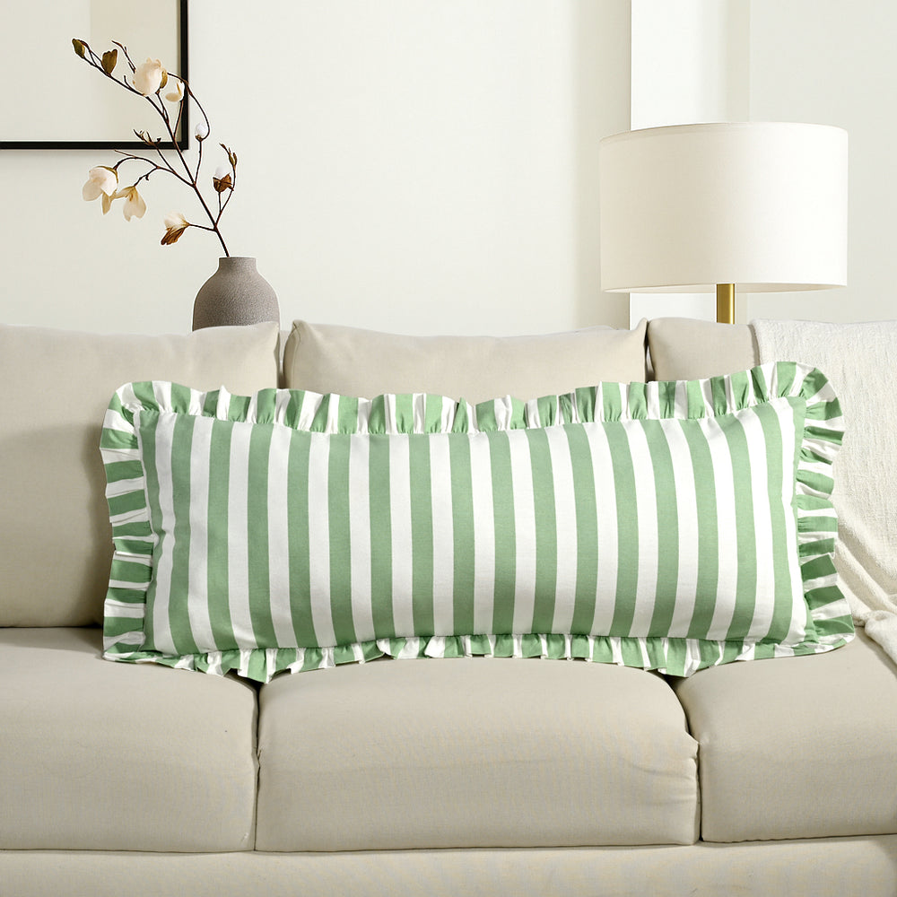 Green Striped Cotton Ruffle Sham Cover