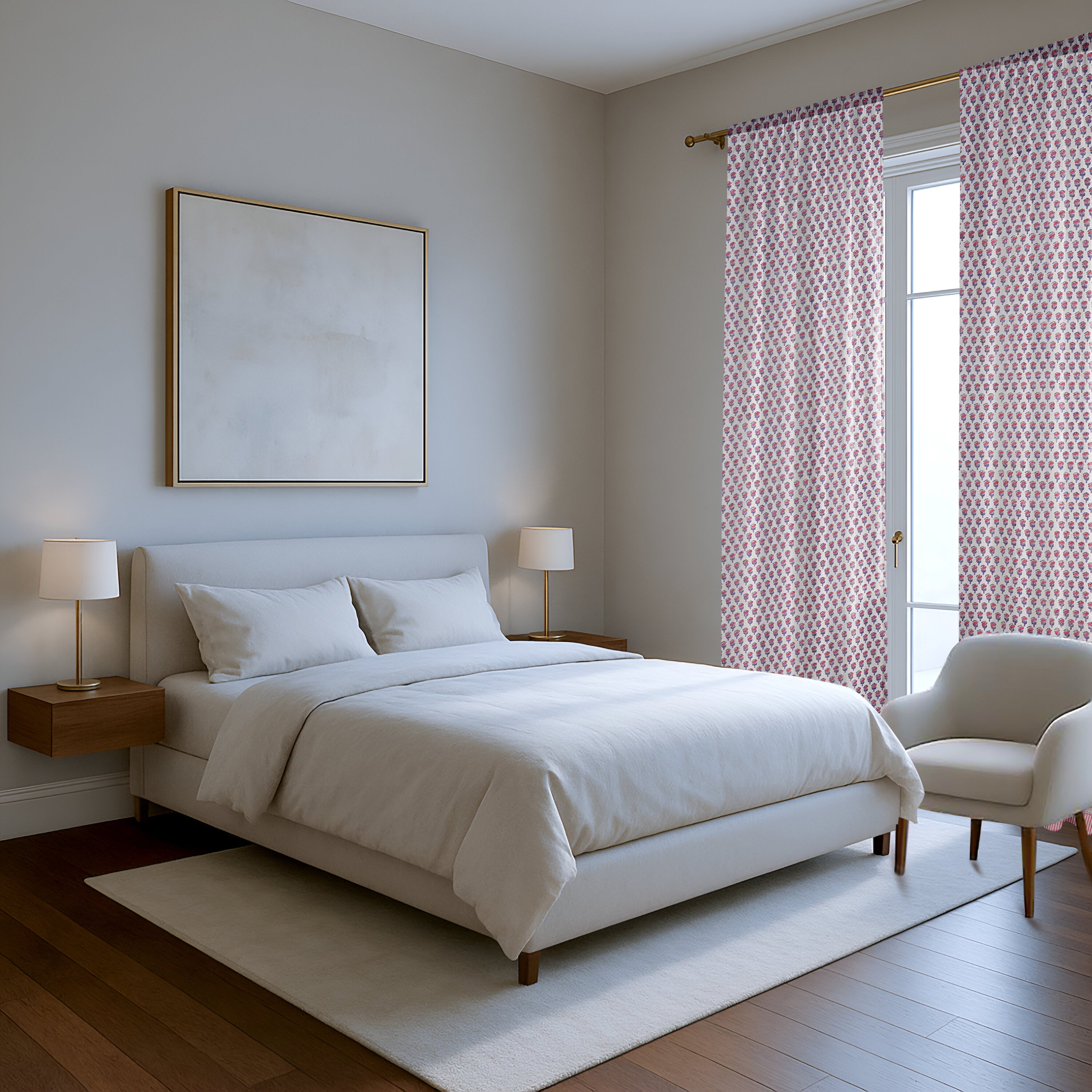 Semi-Sheer Cotton Block Print Curtains - Pink Sapphire