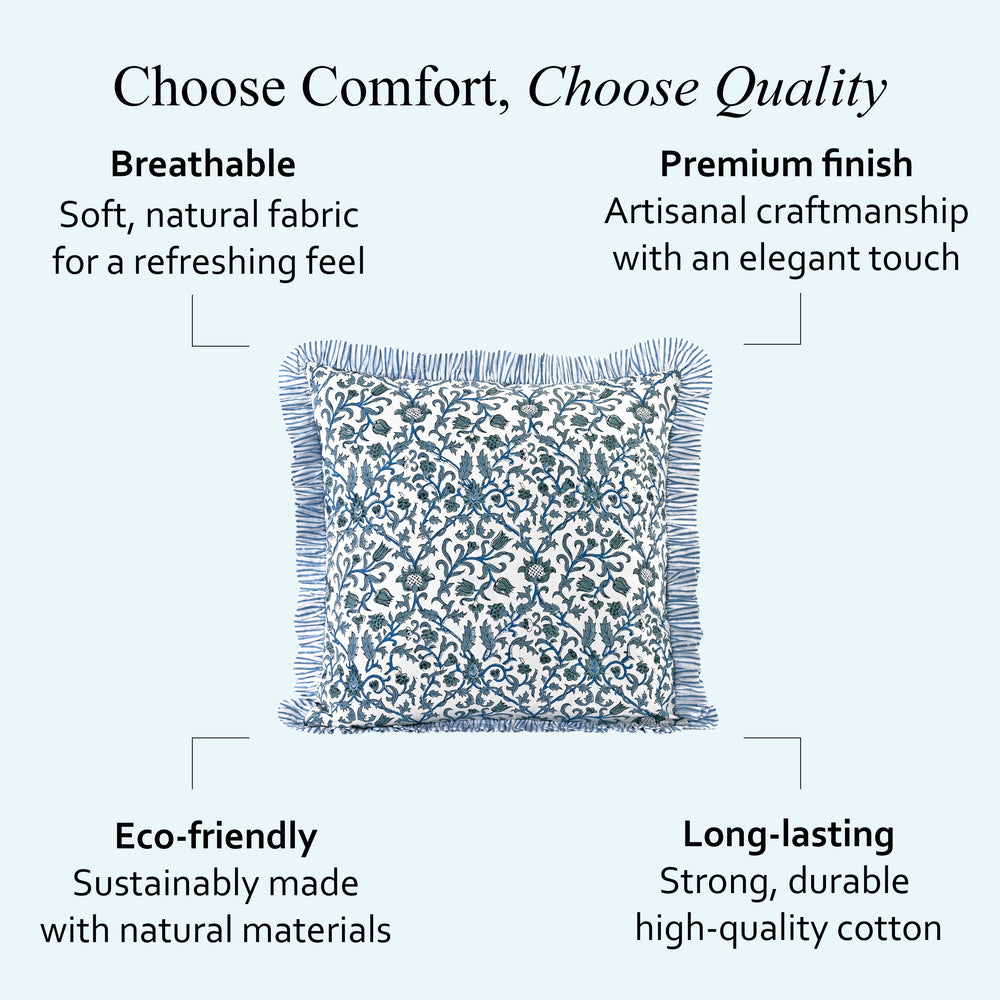 Ruffle Throw Pillow Cover -  Ocean Vine