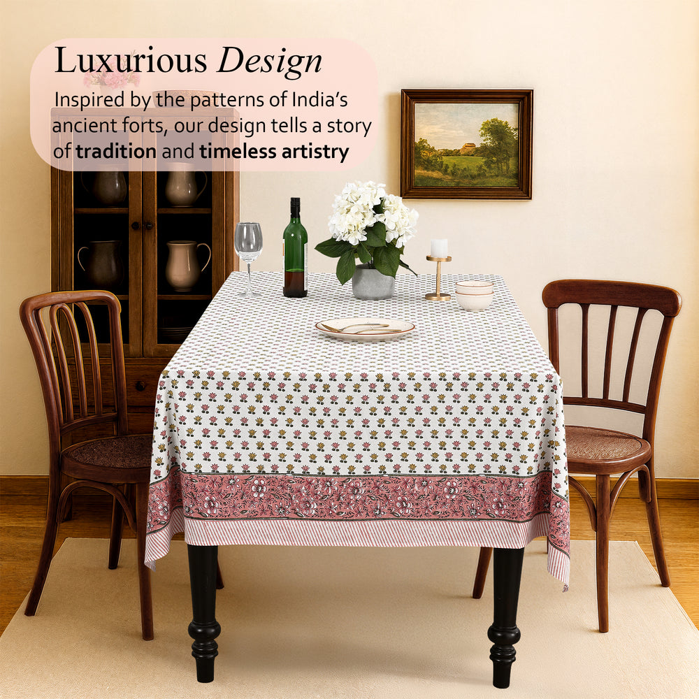 Cotton Block Print Tablecloth – Rosette Bloom