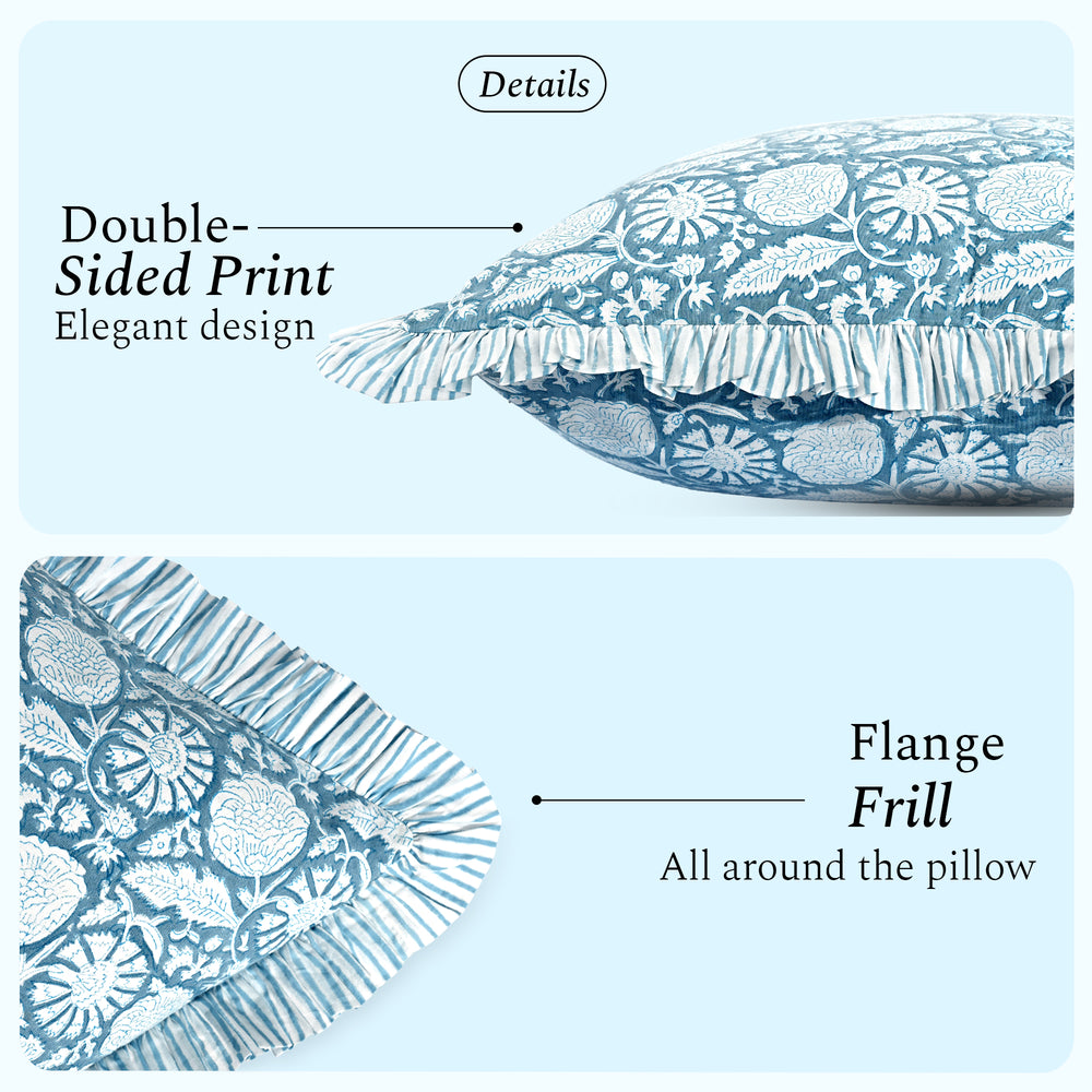 Ruffle Pillow Cover - Blue Meadow