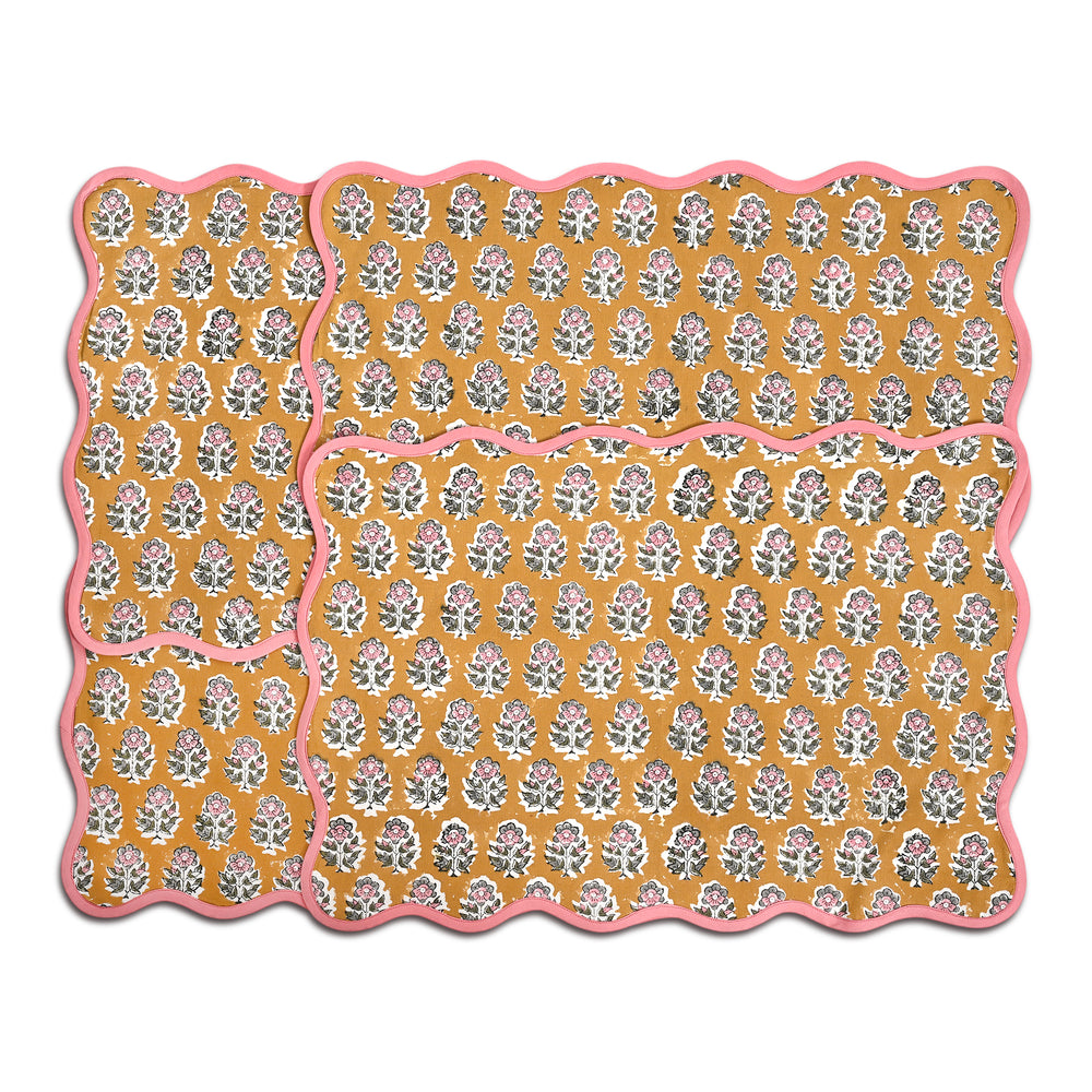 Rectangle 100% Cotton Reversible Placemat Set – Yellow Citrine