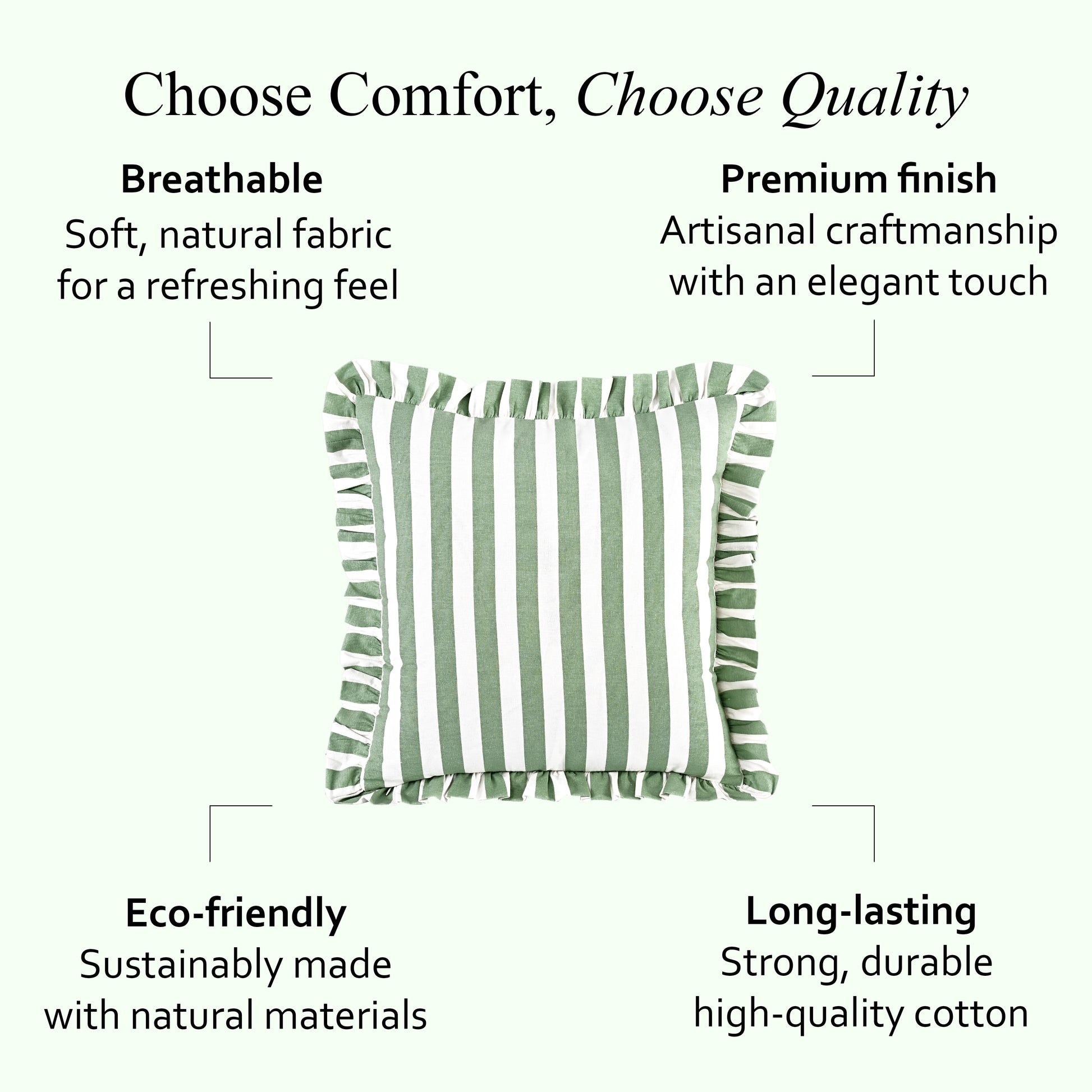 Green Striped Ruffle Throw Pillow Covers