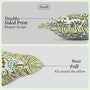 Decorative pillow with double-sided print and neat frill on a light gray background