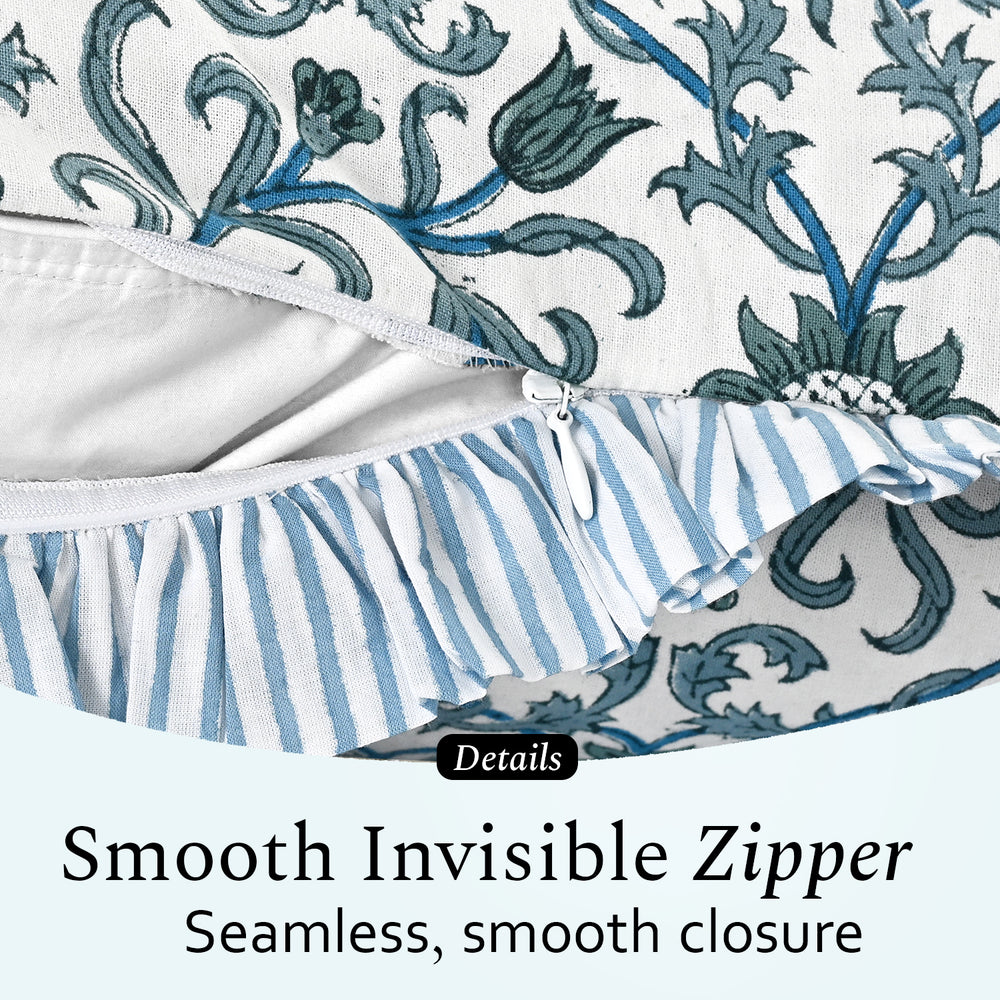 Ruffle Throw Pillow Cover -  Ocean Vine