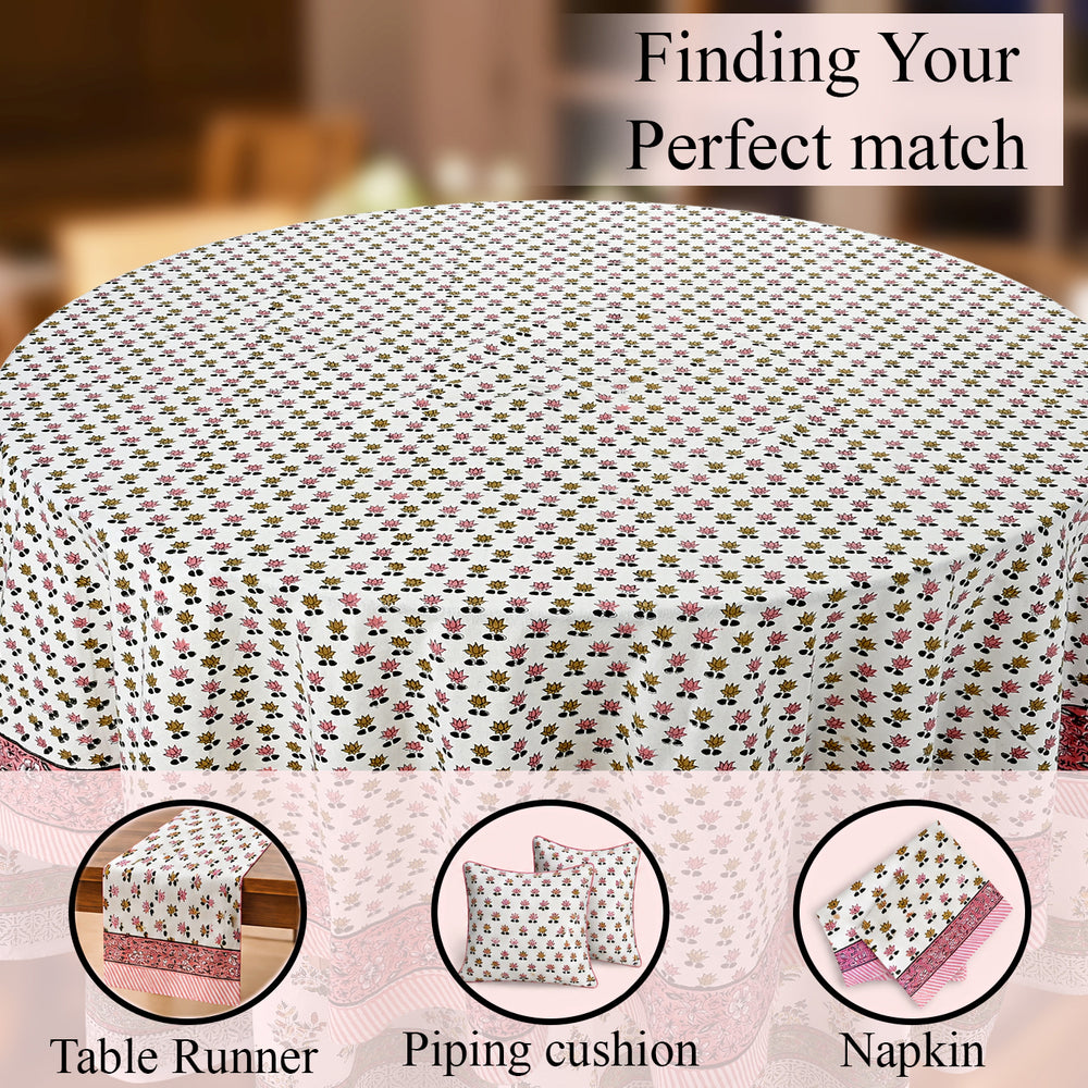 Round Block Print Tablecloth – Rosette Bloom