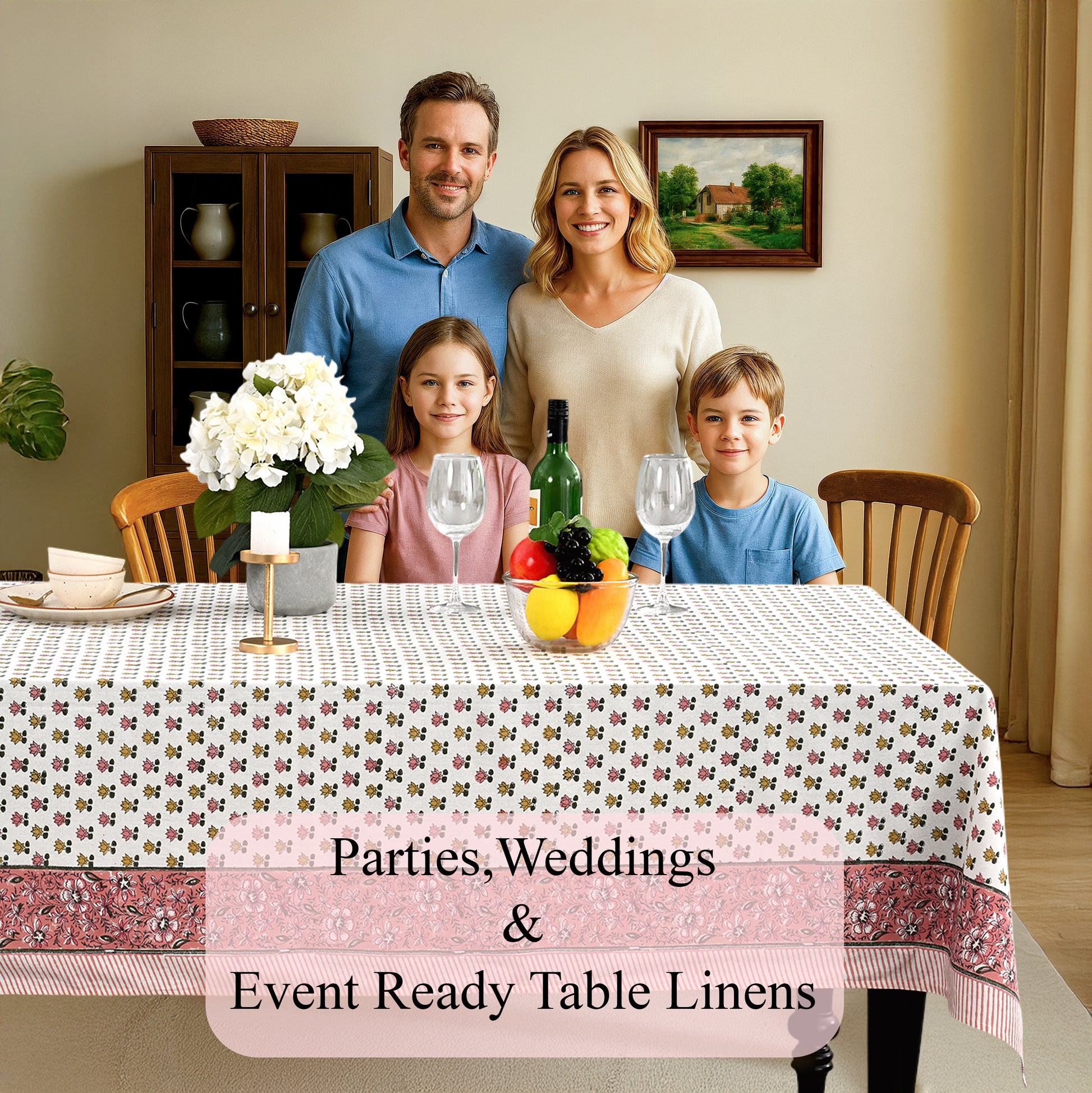 Cotton Block Print Tablecloth – Rosette Bloom