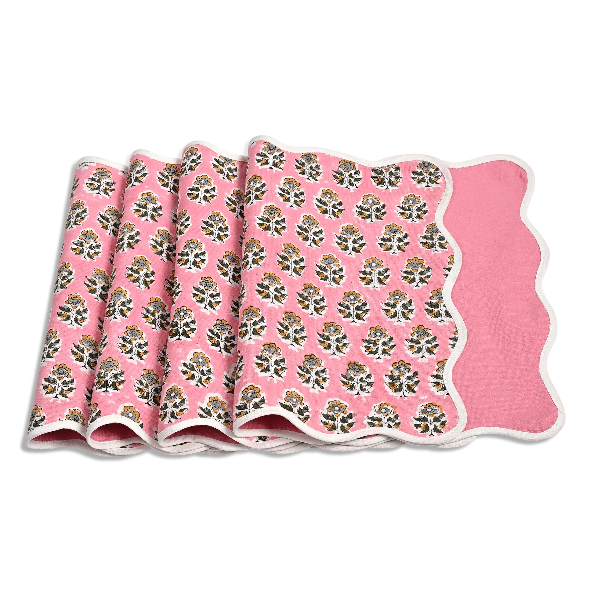 Rectangle 100% Cotton Reversible Placemat Set – Poppy Pink