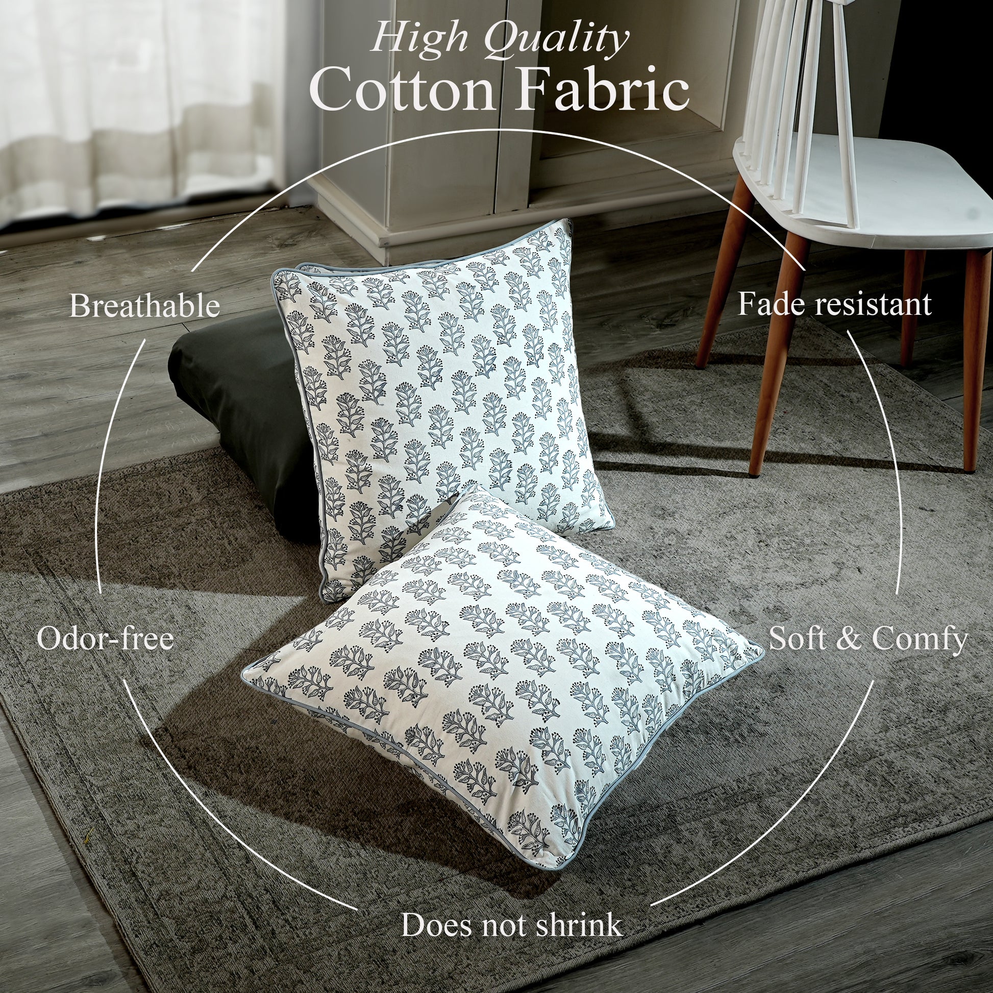 Piping Throw Pillow Covers - Misty Grey Floral (Set of 2)