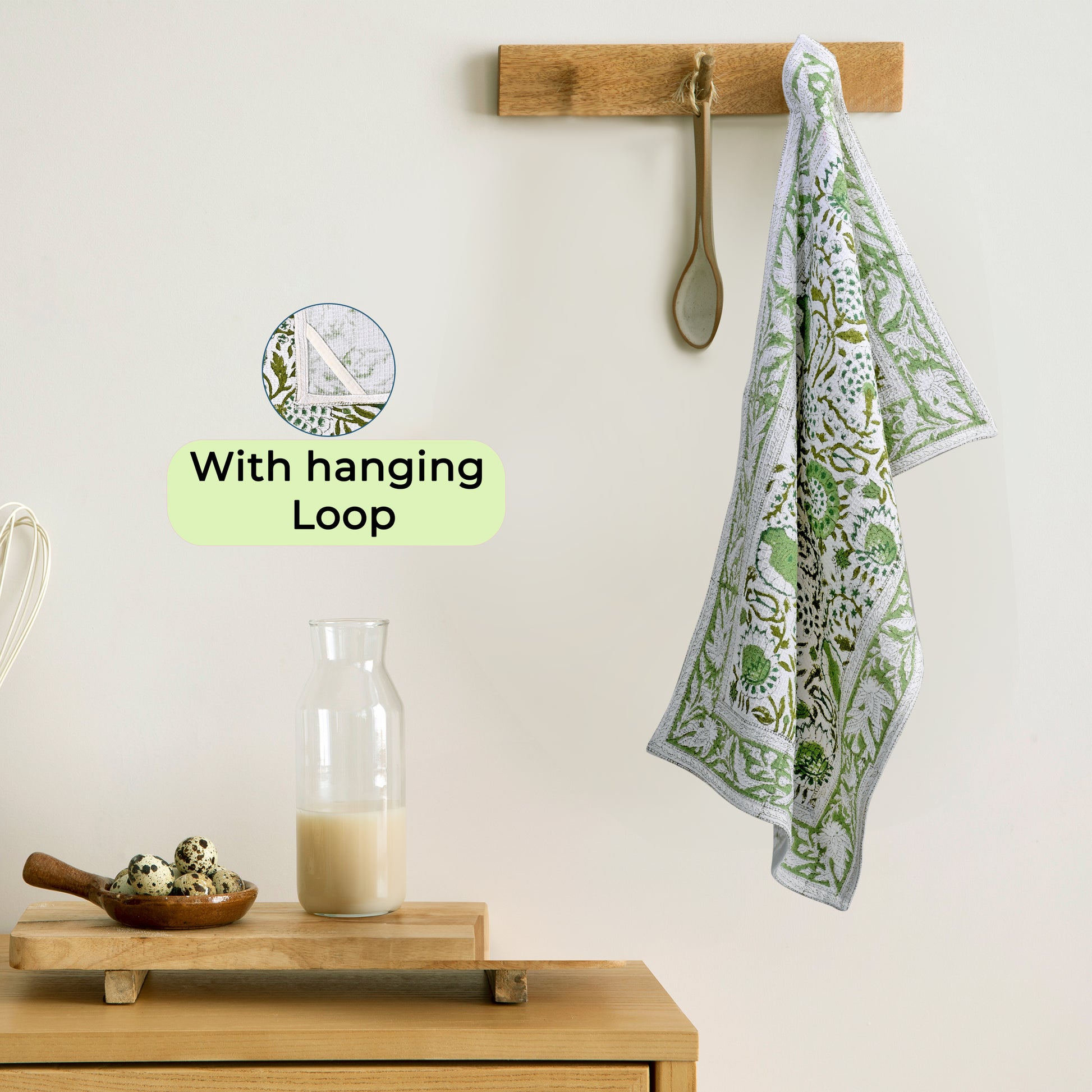 Hand Block Printed Waffle Kitchen Towels – Agate Green