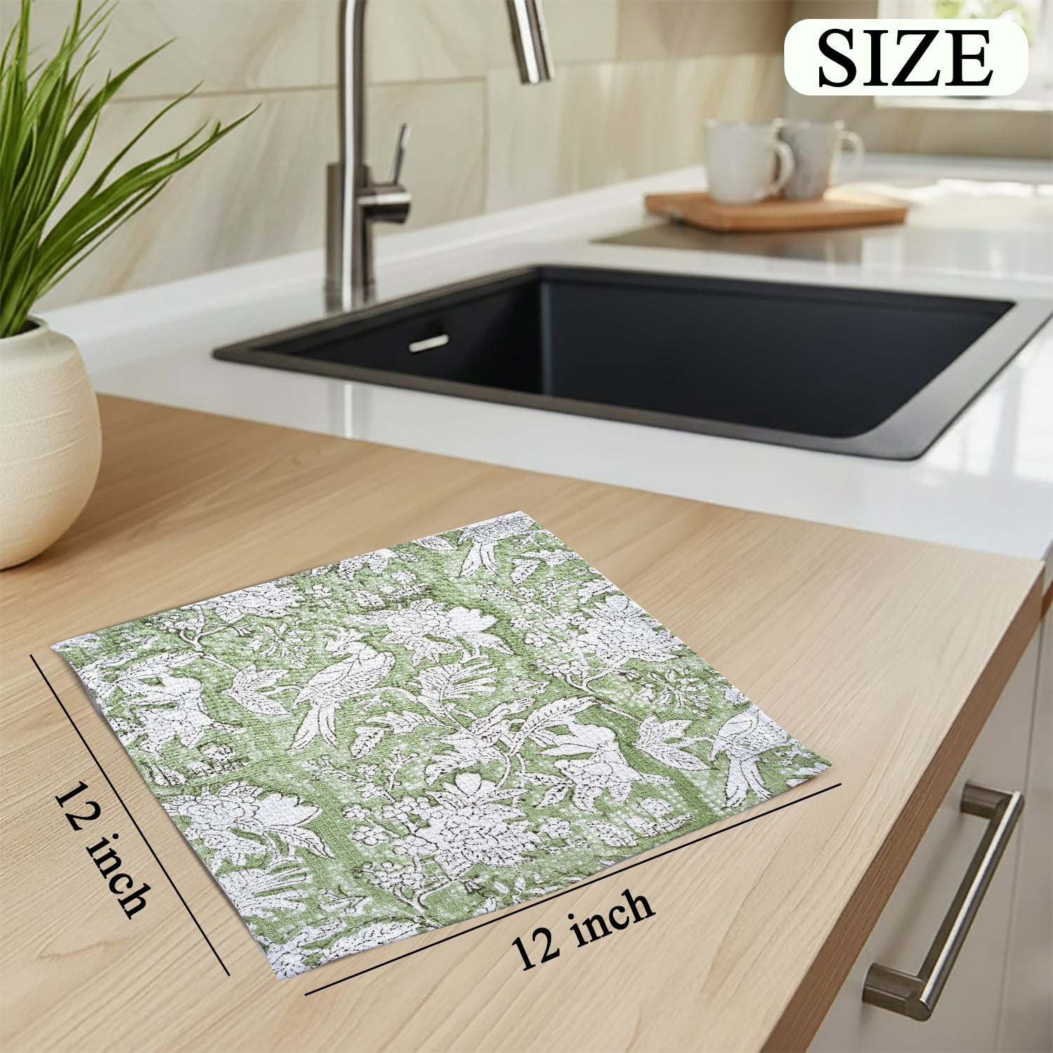 Hand Block Printed Waffle Kitchen Towels – Olive Green