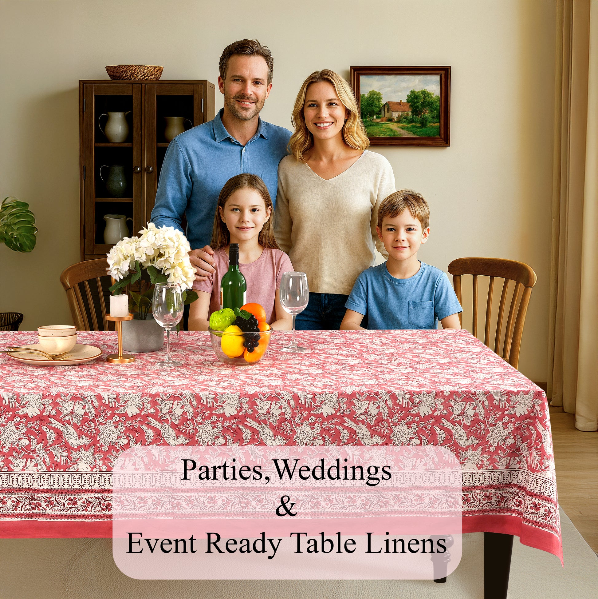 pink floral 100% cotton tablecloth