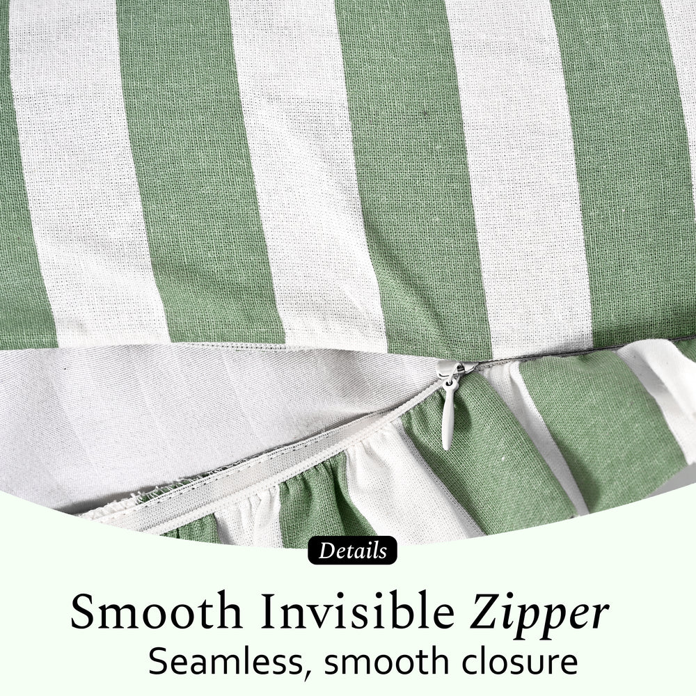 Green Striped Ruffle Throw Pillow Covers