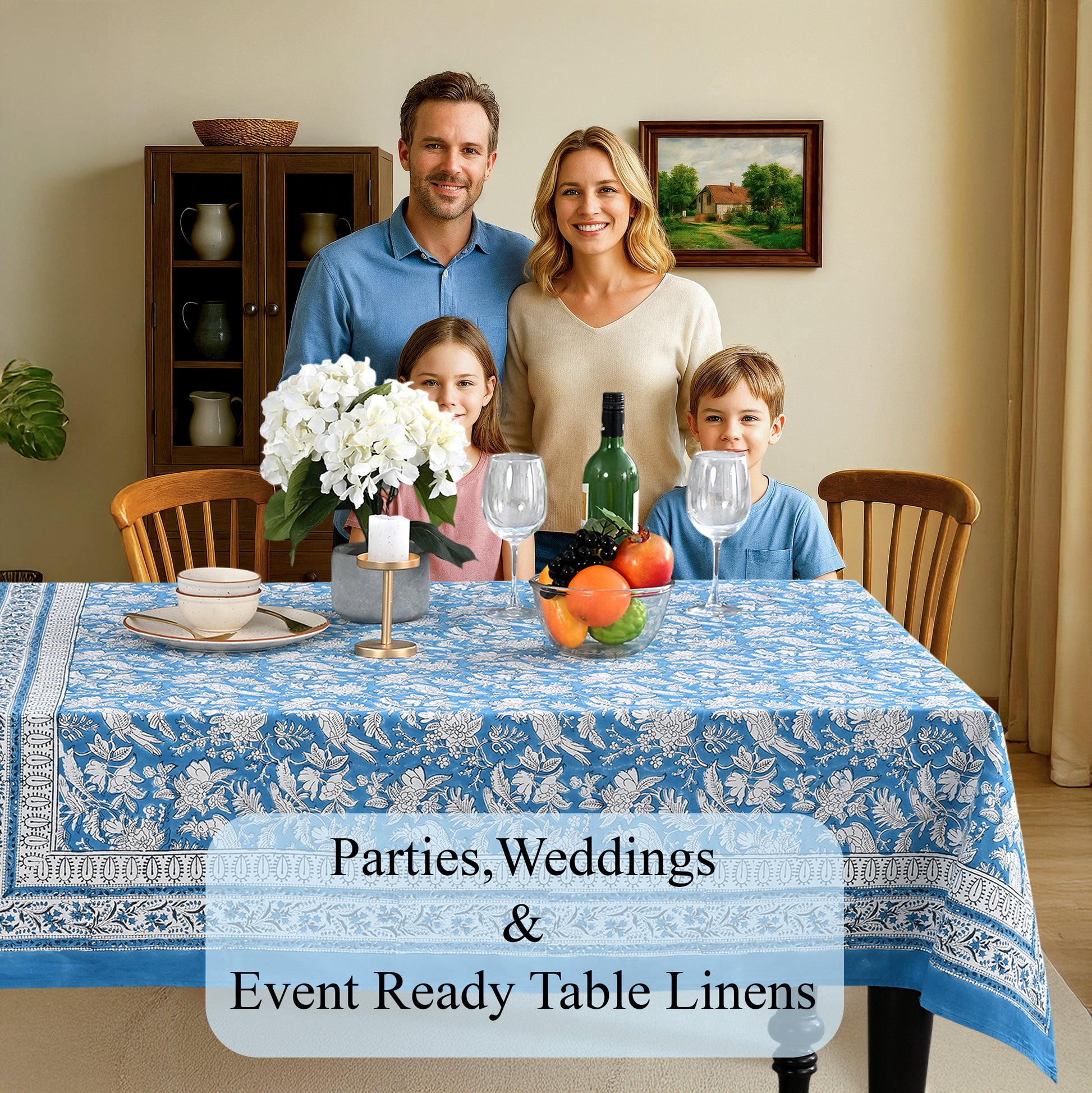 Cotton Block Print Tablecloth – Blue Sapphire