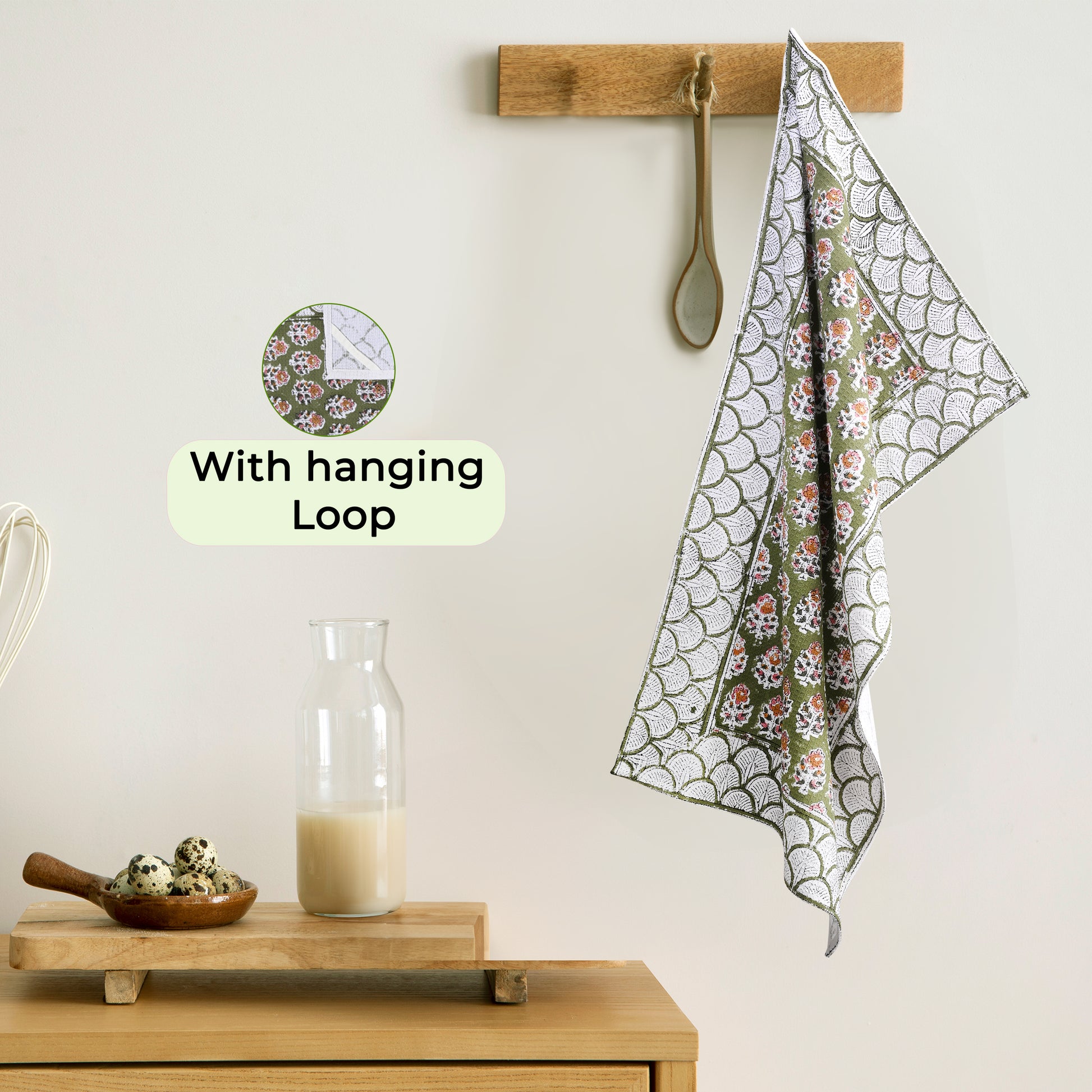 Hand Block Printed Waffle Kitchen Towels – Jade Green