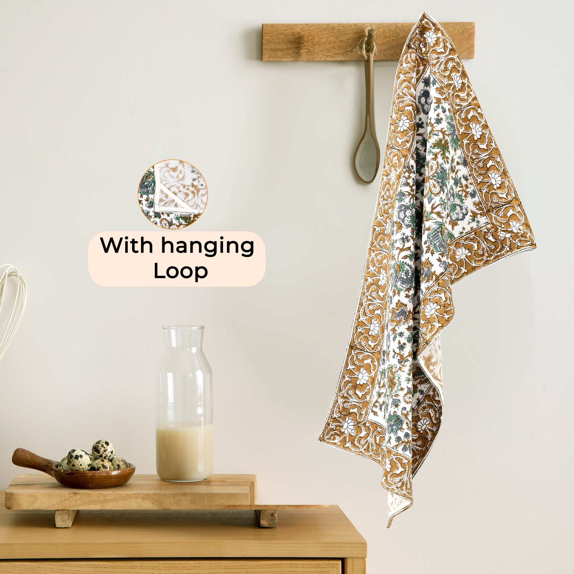 Hand Block Printed Waffle Kitchen Towels – Topaz Blue