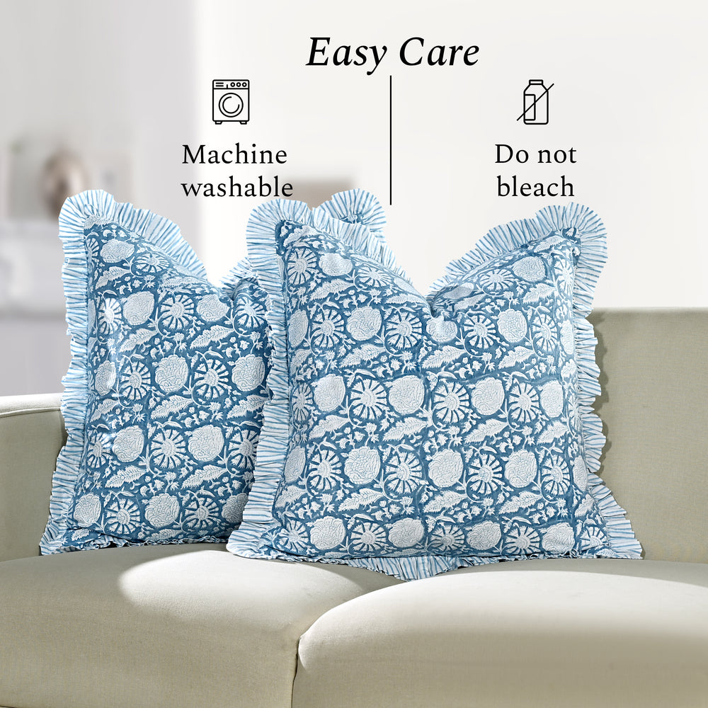 Ruffle Pillow Cover - Blue Meadow