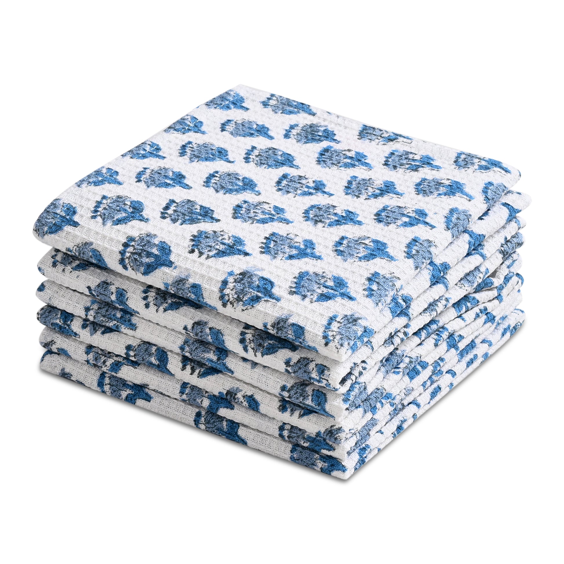 Hand Block Printed Waffle Kitchen Towels – Apatite Blue