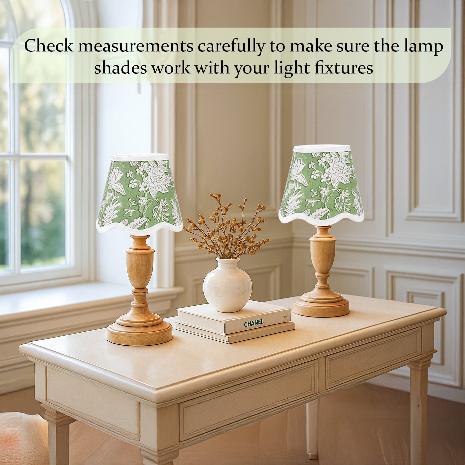 Hand Block Printed Cotton Lampshade – Scallop Floral Olive Green