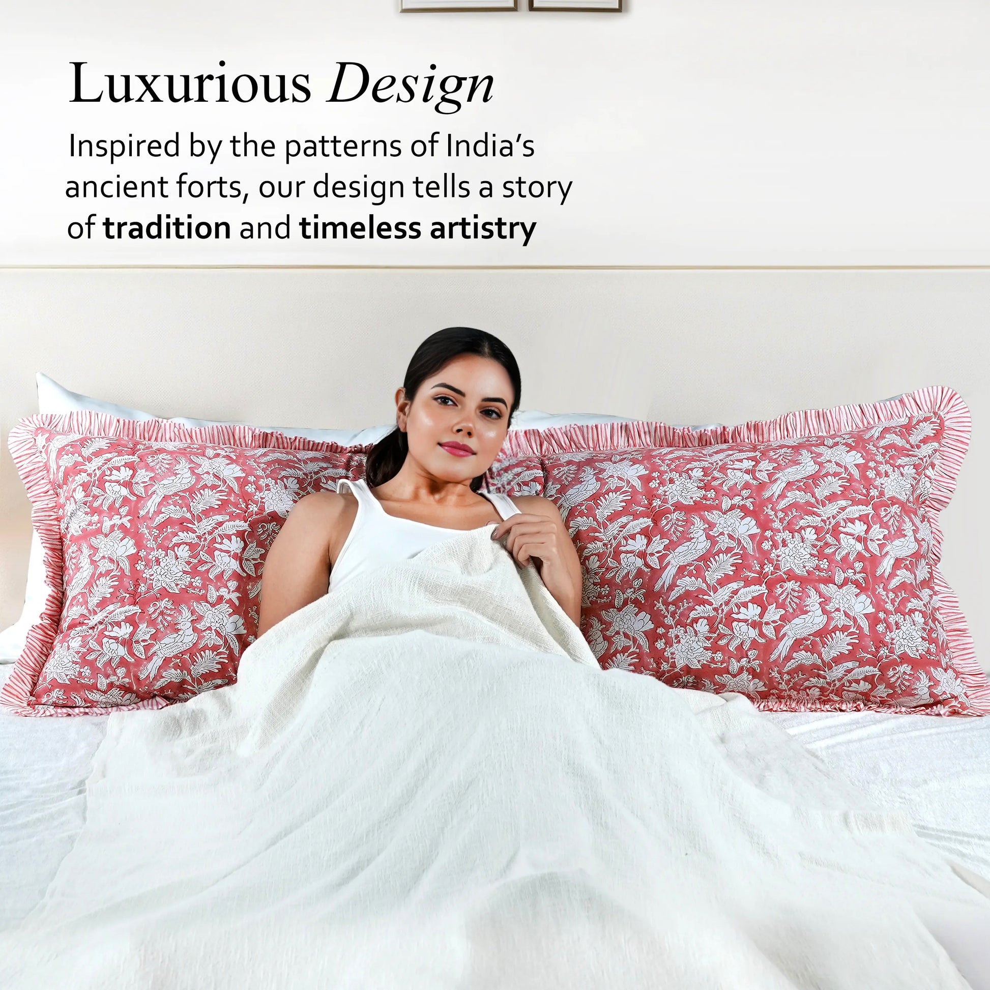 Cotton Ruffle Sham Cover - Coral Pink