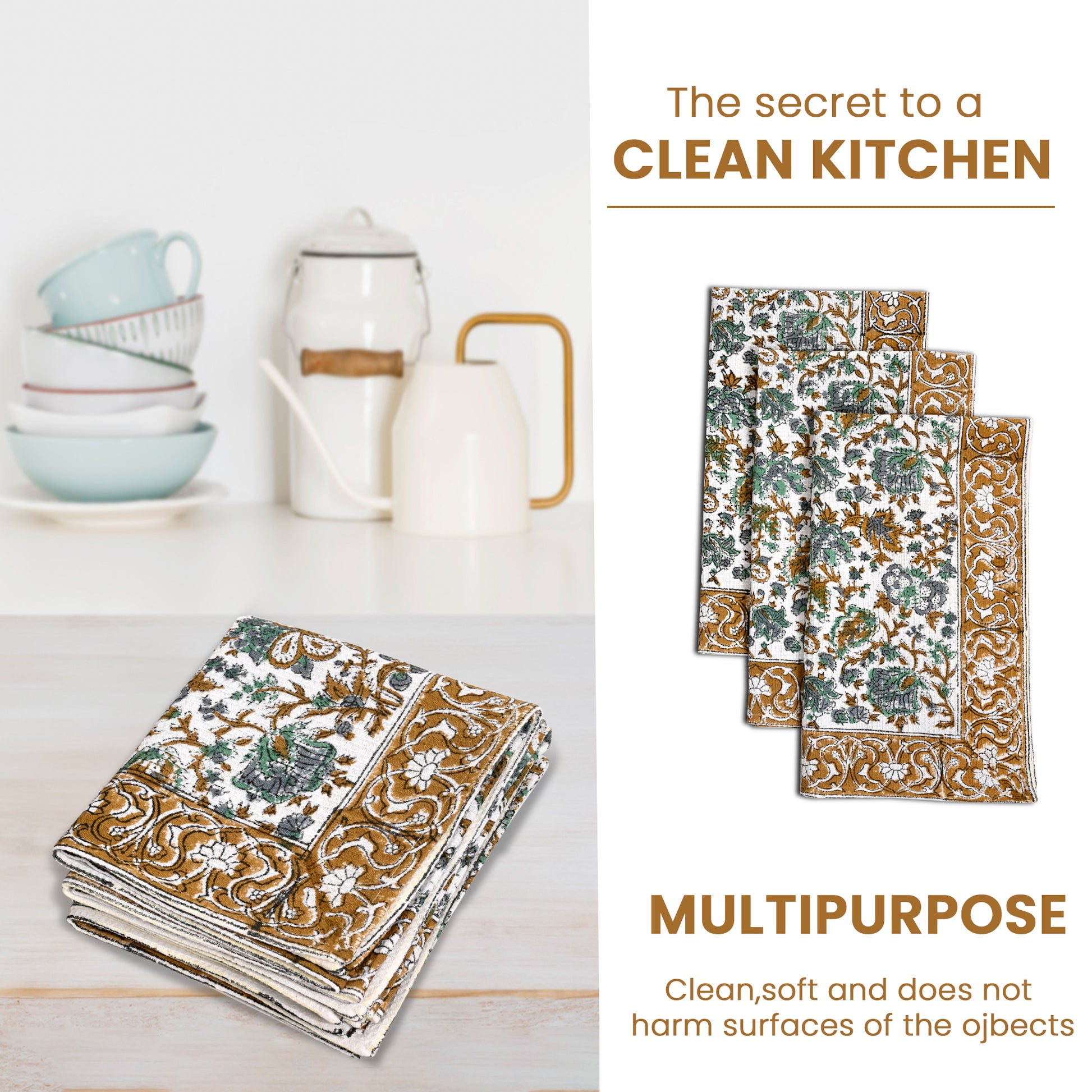 Hand Block Printed Waffle Kitchen Towels – Topaz Blue