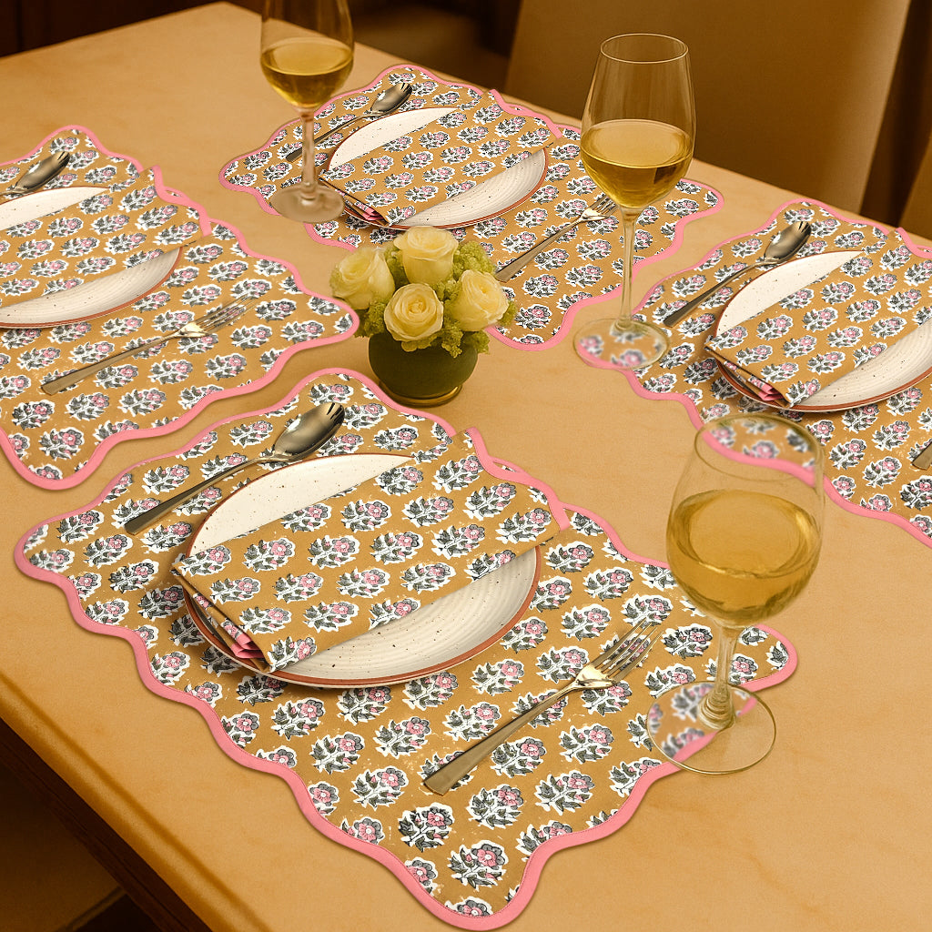 Rectangle 100% Cotton Reversible Placemat Set – Yellow Citrine