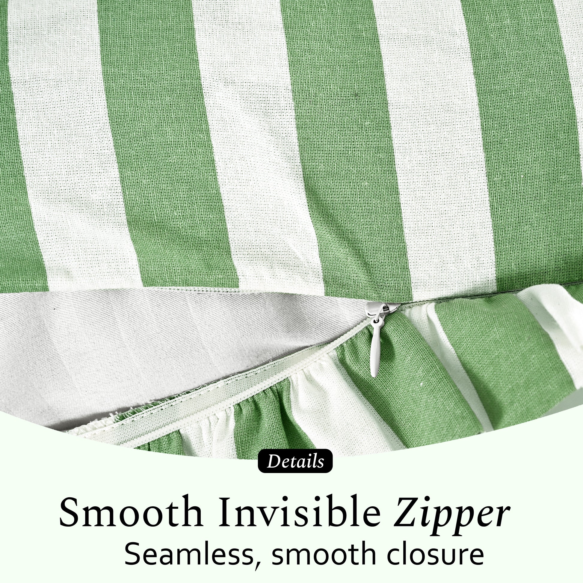 Green Striped Cotton Ruffle Sham Cover
