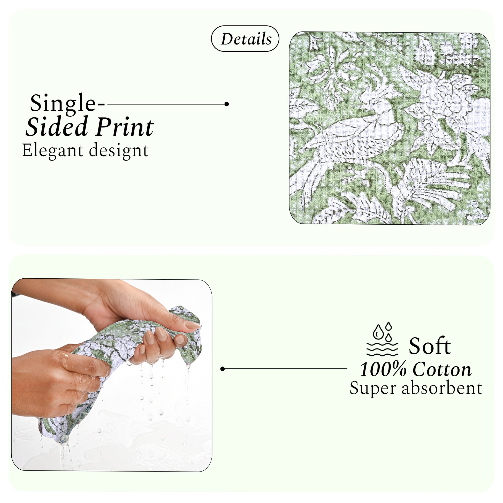 Hand Block Printed Waffle Kitchen Towels – Olive Green