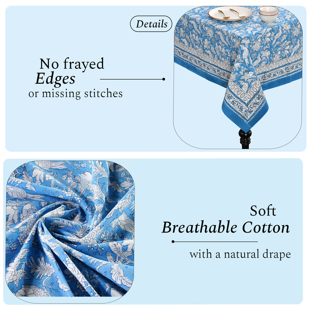 Cotton Block Print Tablecloth – Blue Sapphire