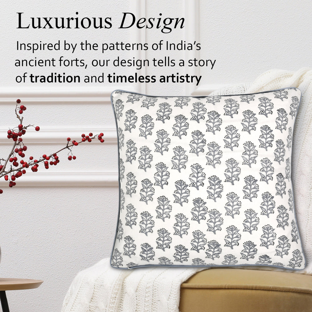 Piping Throw Pillow Covers - Misty Grey Floral (Set of 2)